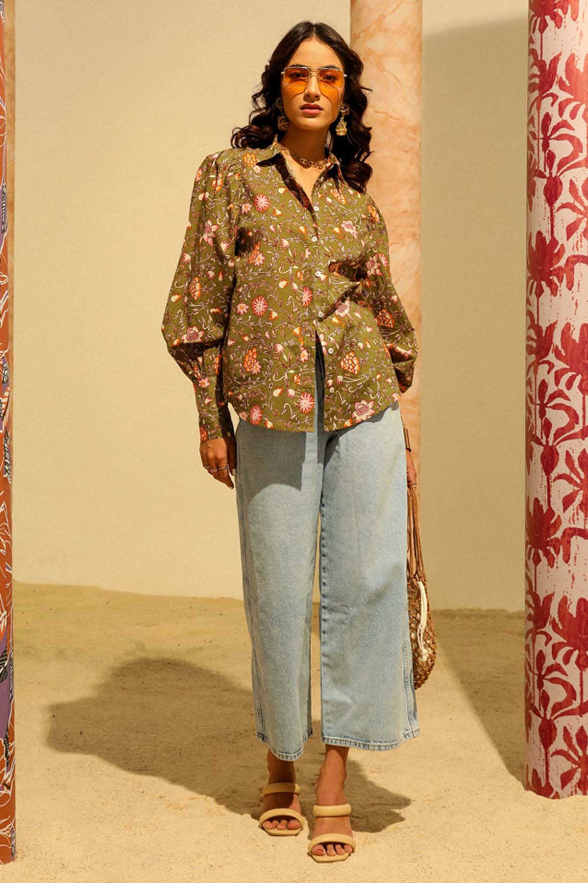 Green Ethnic Floral Print Shirt