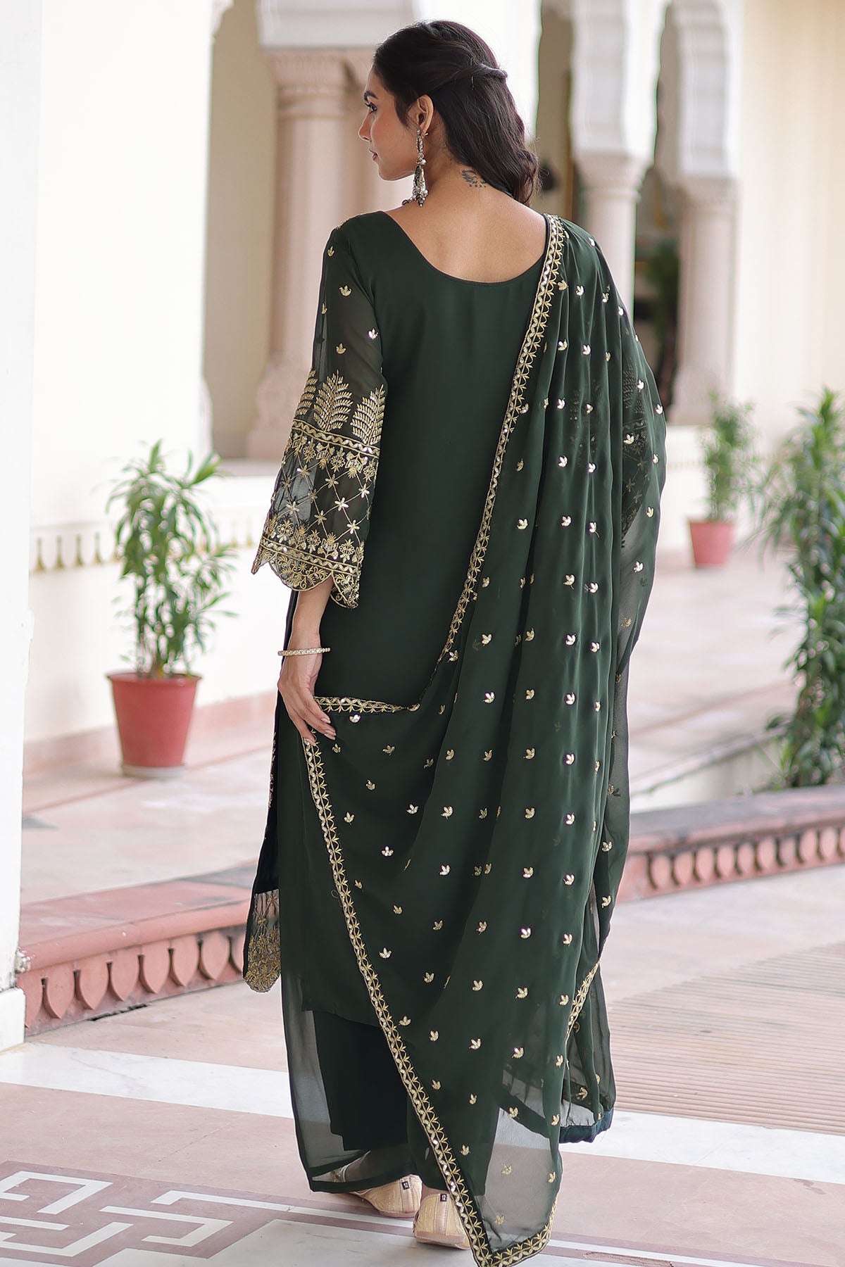 Green Faux Embroidery Kurta Set