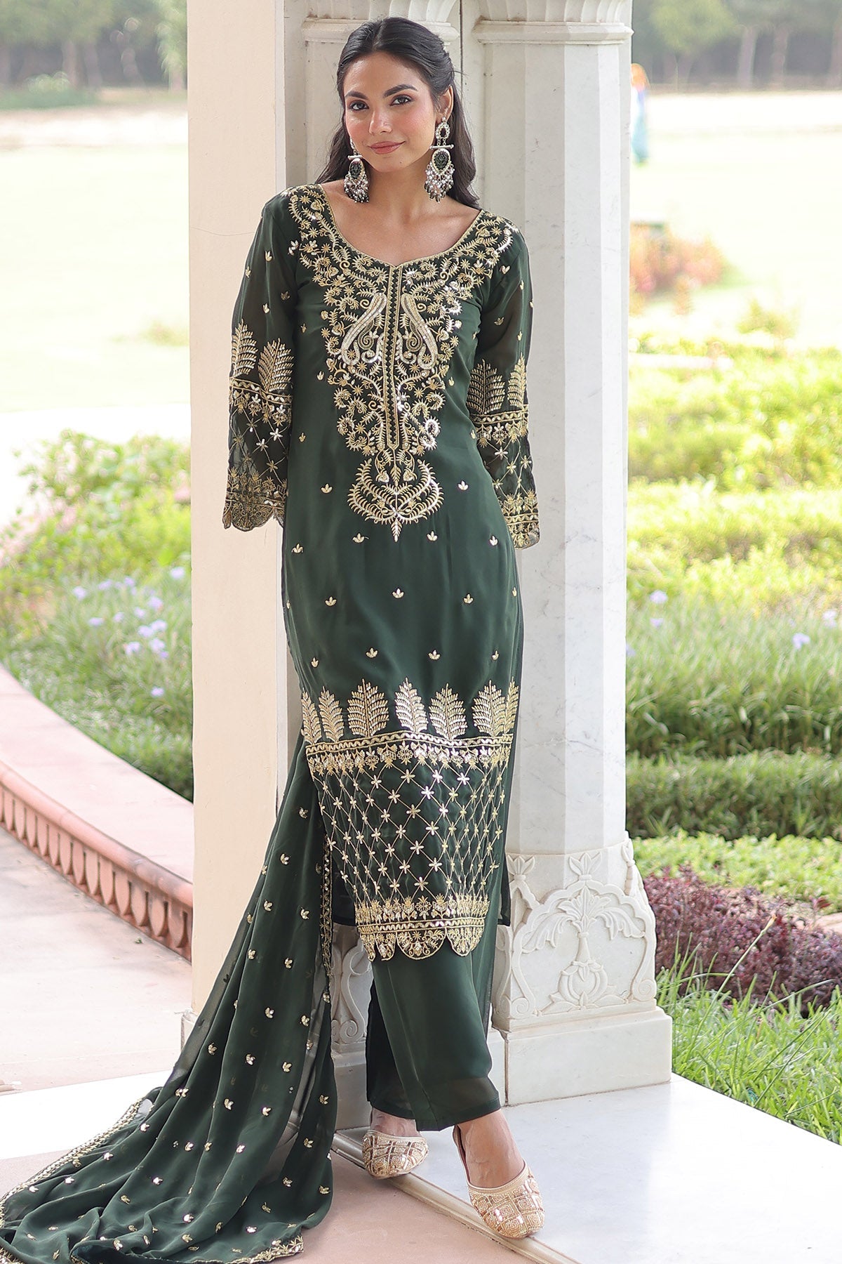 Buy Green Faux Embroidery Kurta Set for women by Aastha Fashion online available at scrollnshops