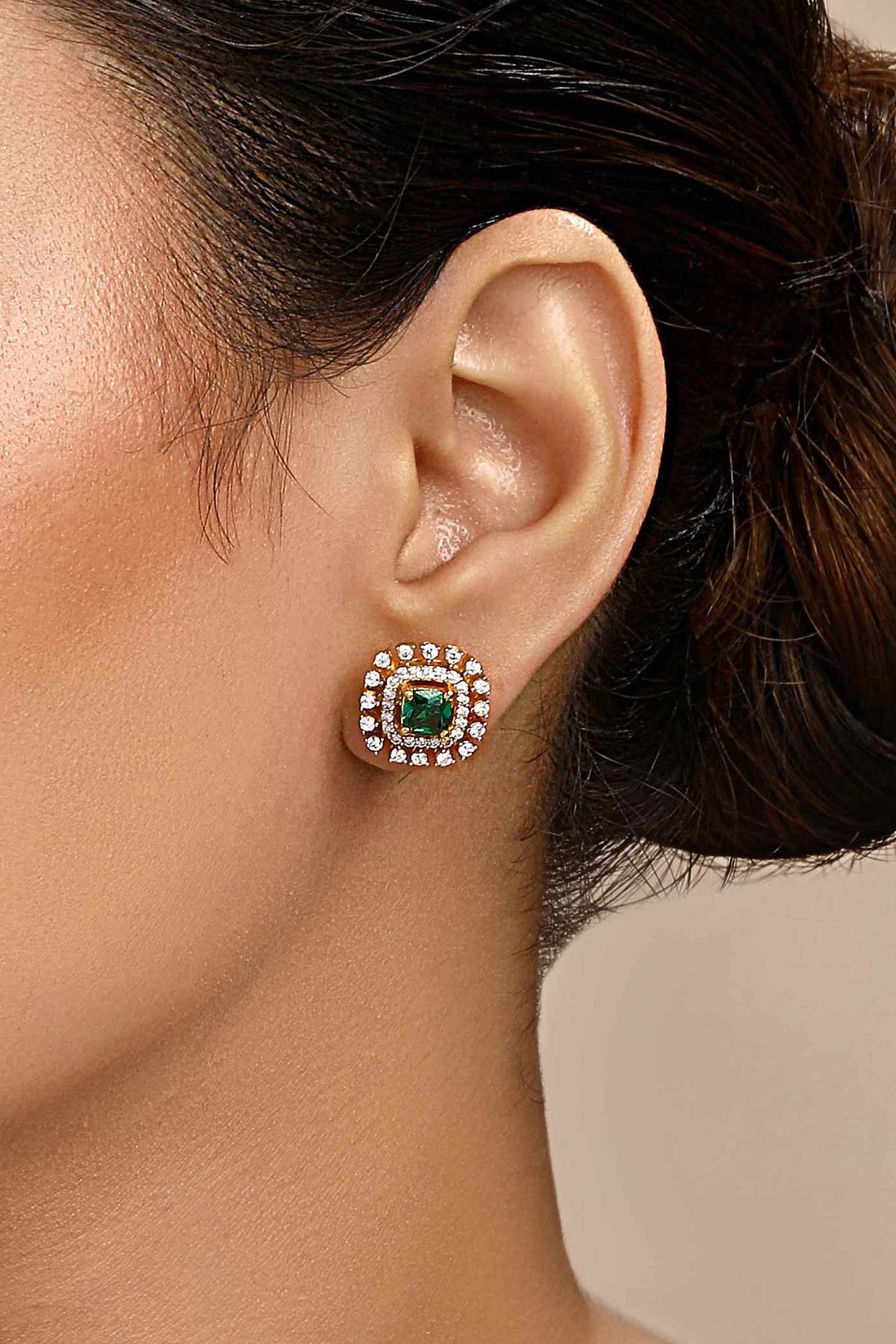Buy Green Faux Emerald Earrings by Sica for women online at ScrollnShops