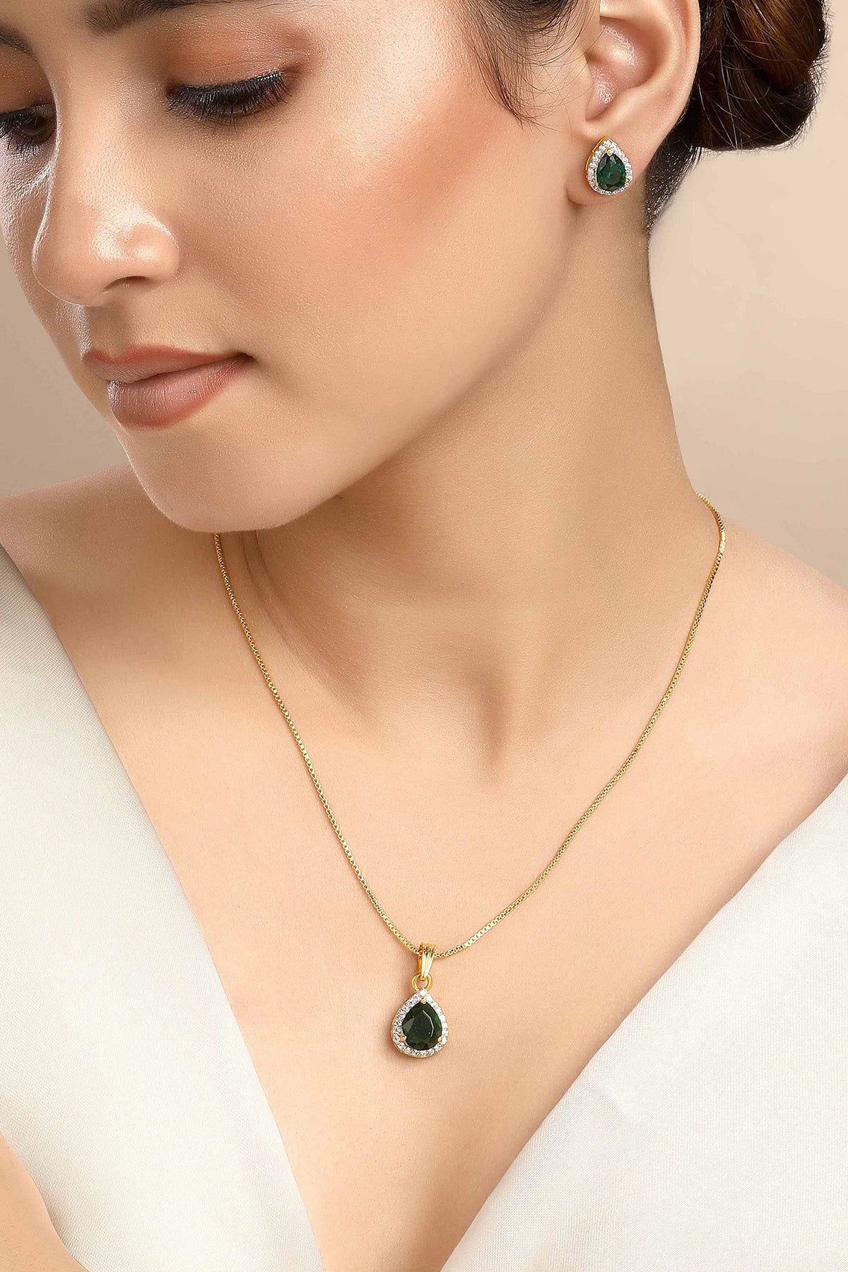 Buy Green Faux Emerald Pendant Set by Sica for women online at ScrollnShops
