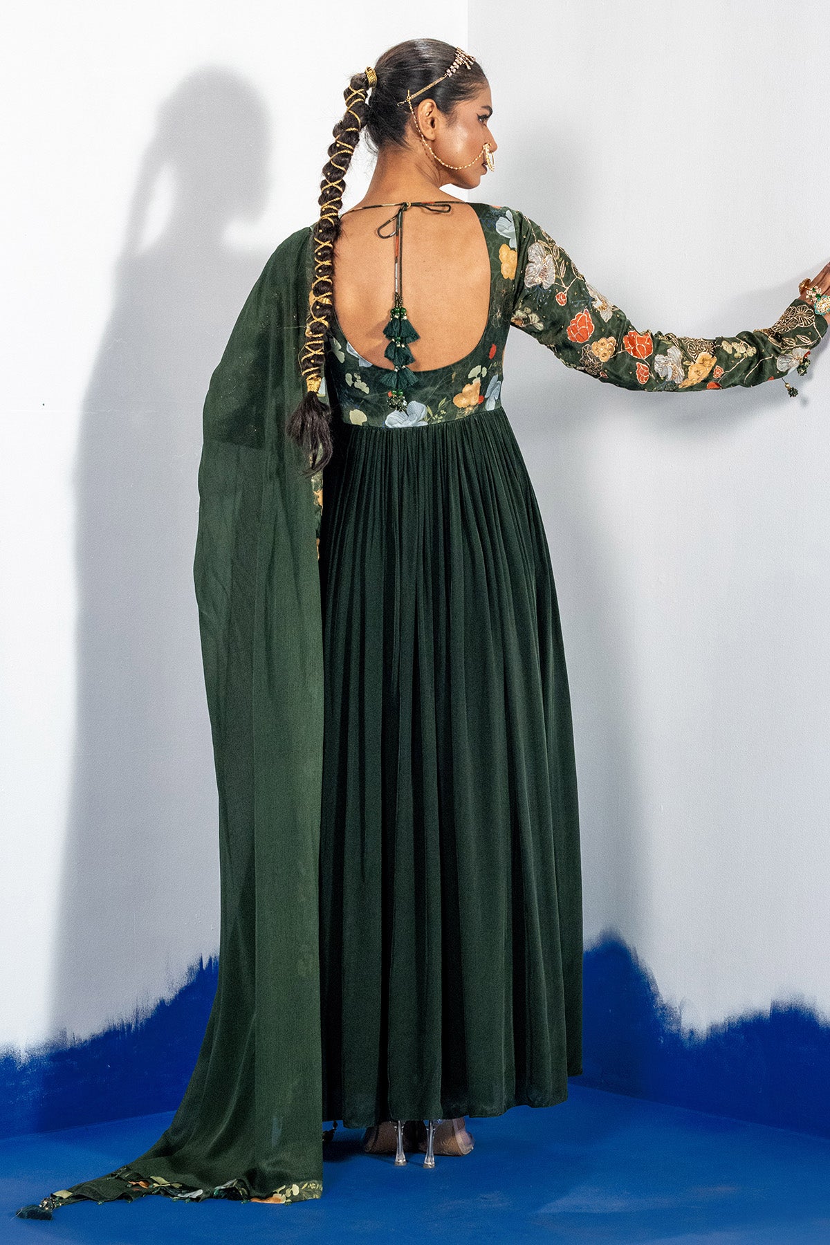 Green Flared Anarkali & Dupatta