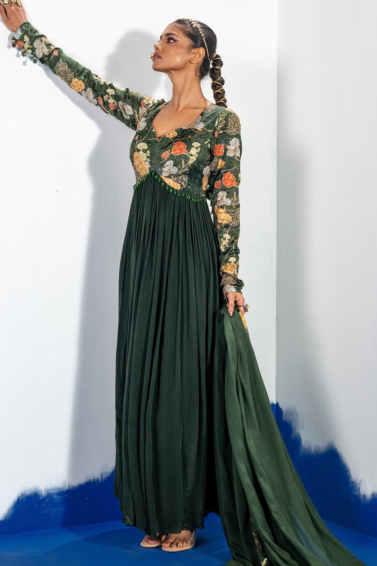 Green Flared Anarkali & Dupatta