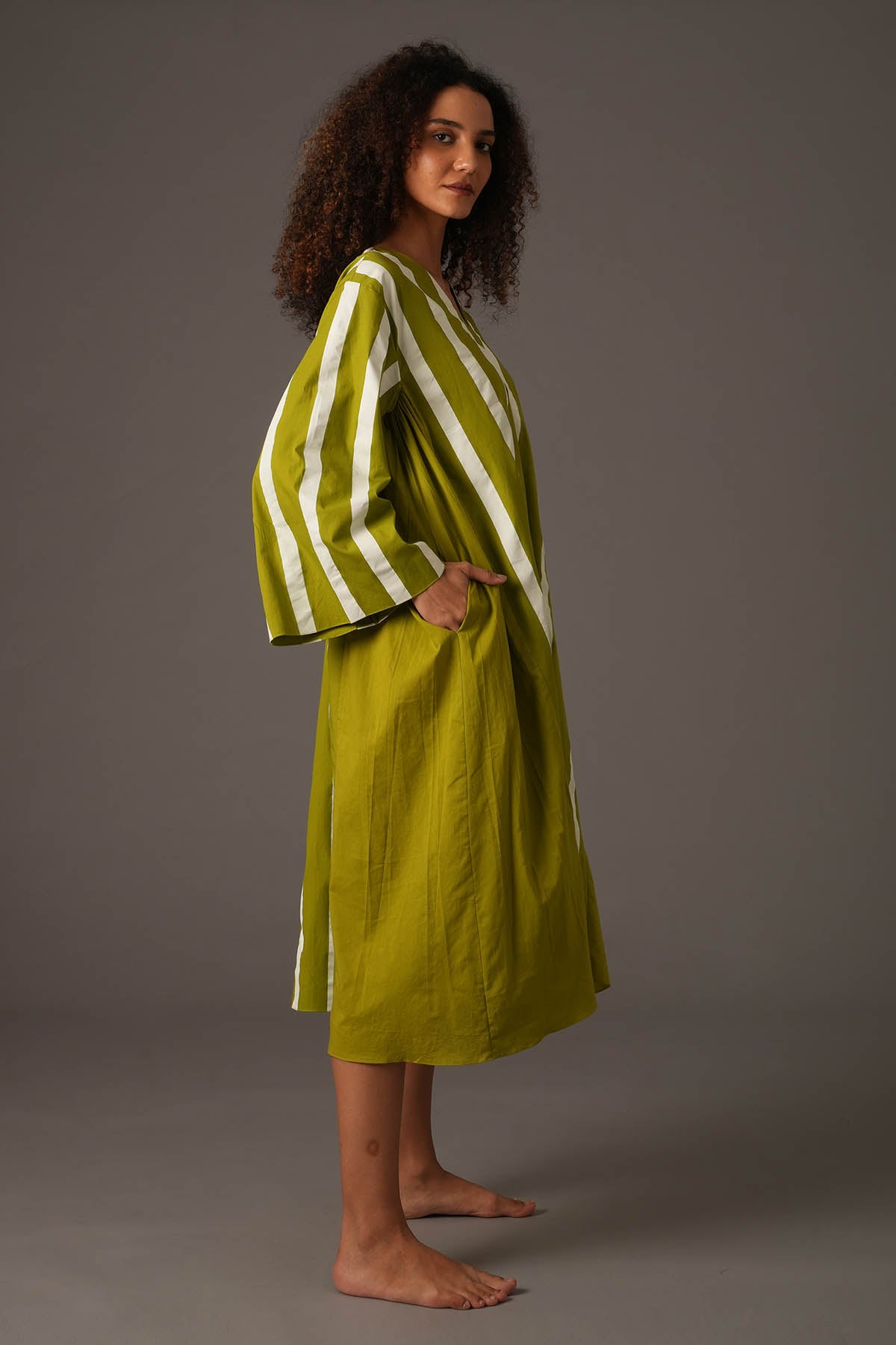 Green Flared Stripes Midi Dress