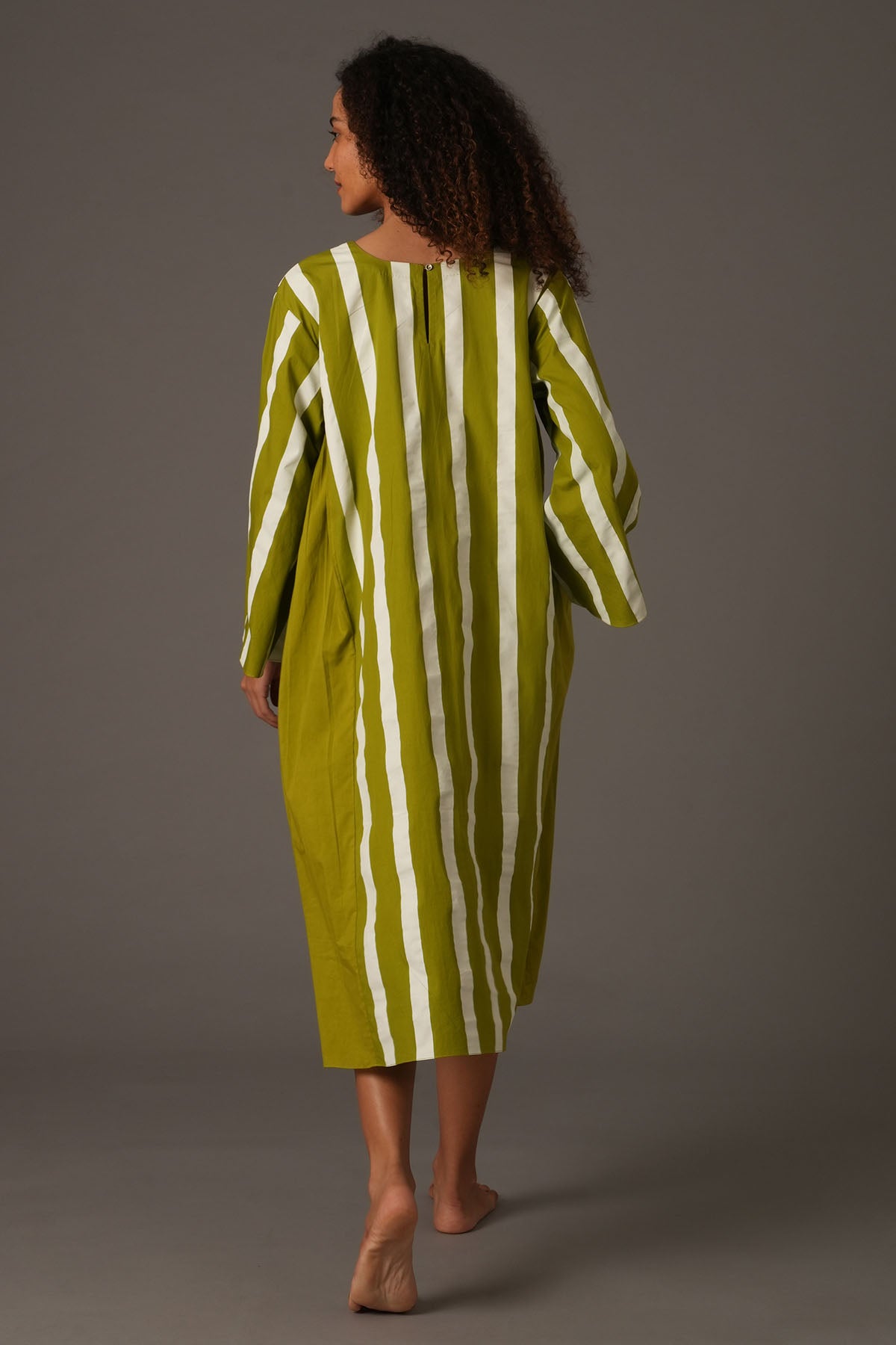 Green Flared Stripes Midi Dress