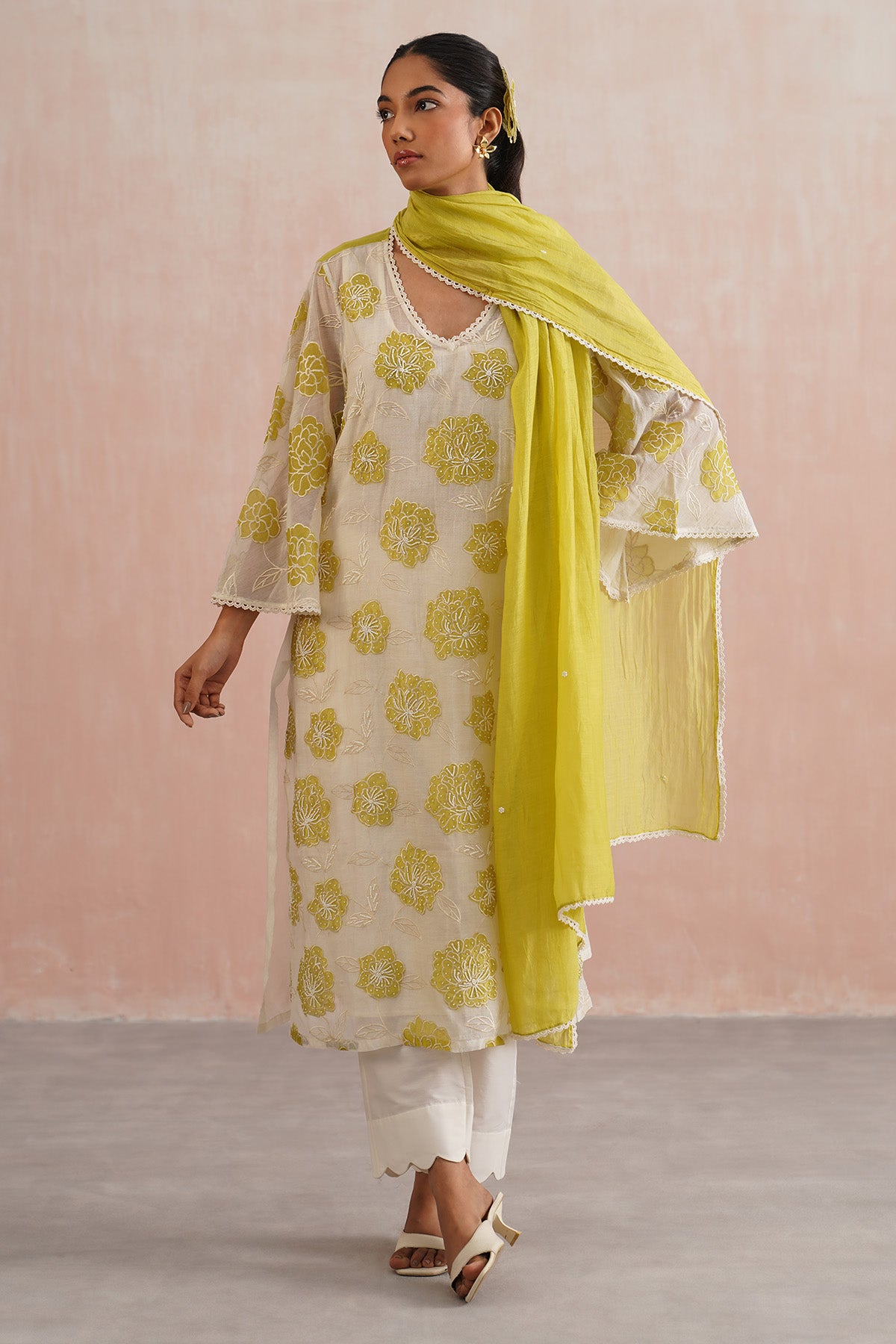 Green Floral Applique Kurta Set
