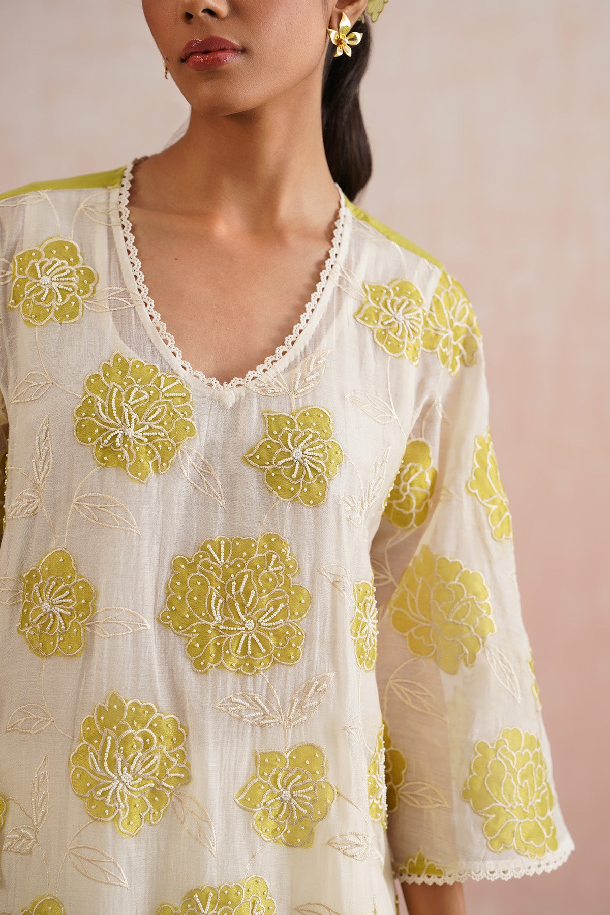 Green Floral Applique Kurta Set