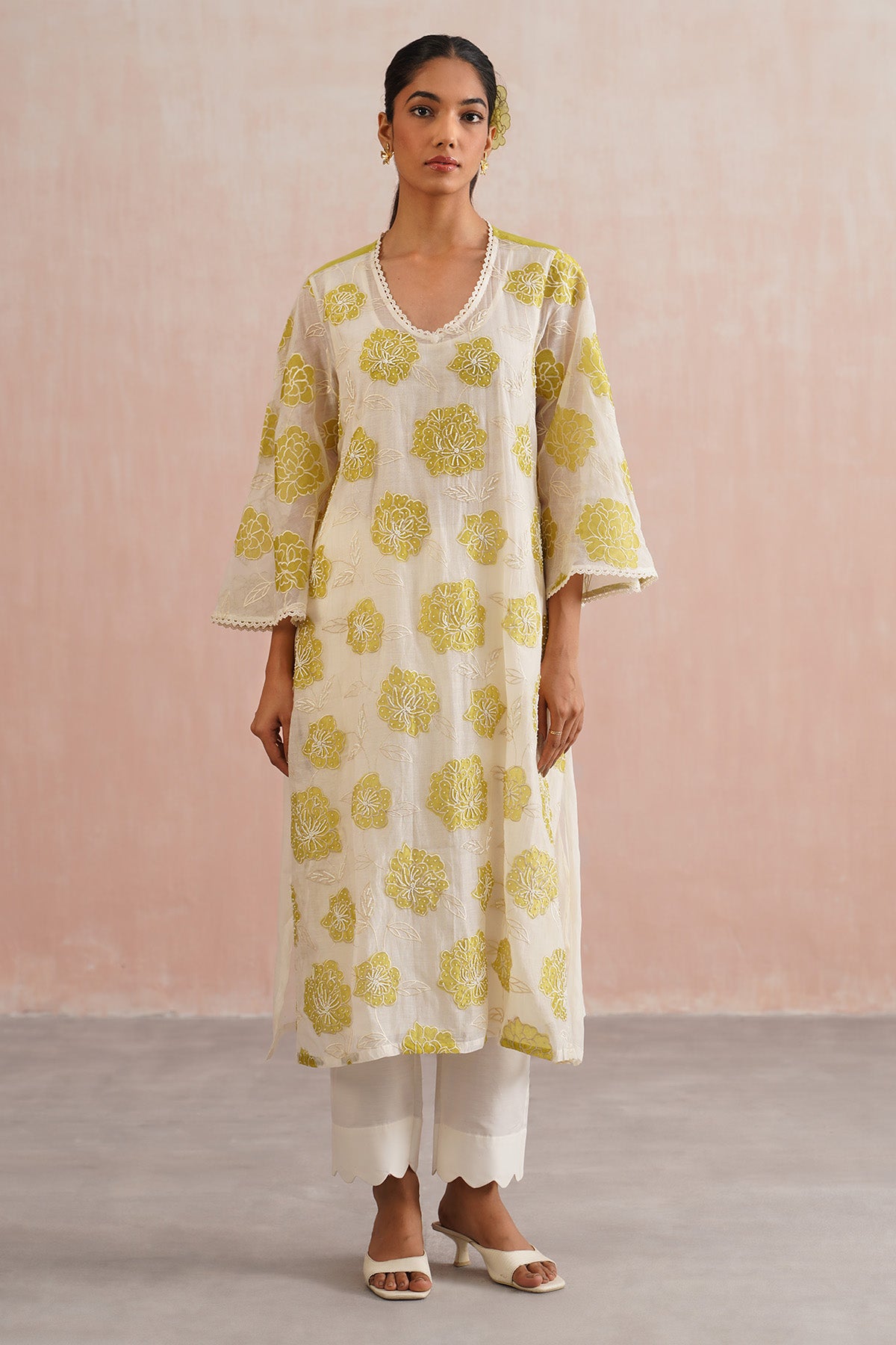 Green Floral Applique Kurta Set