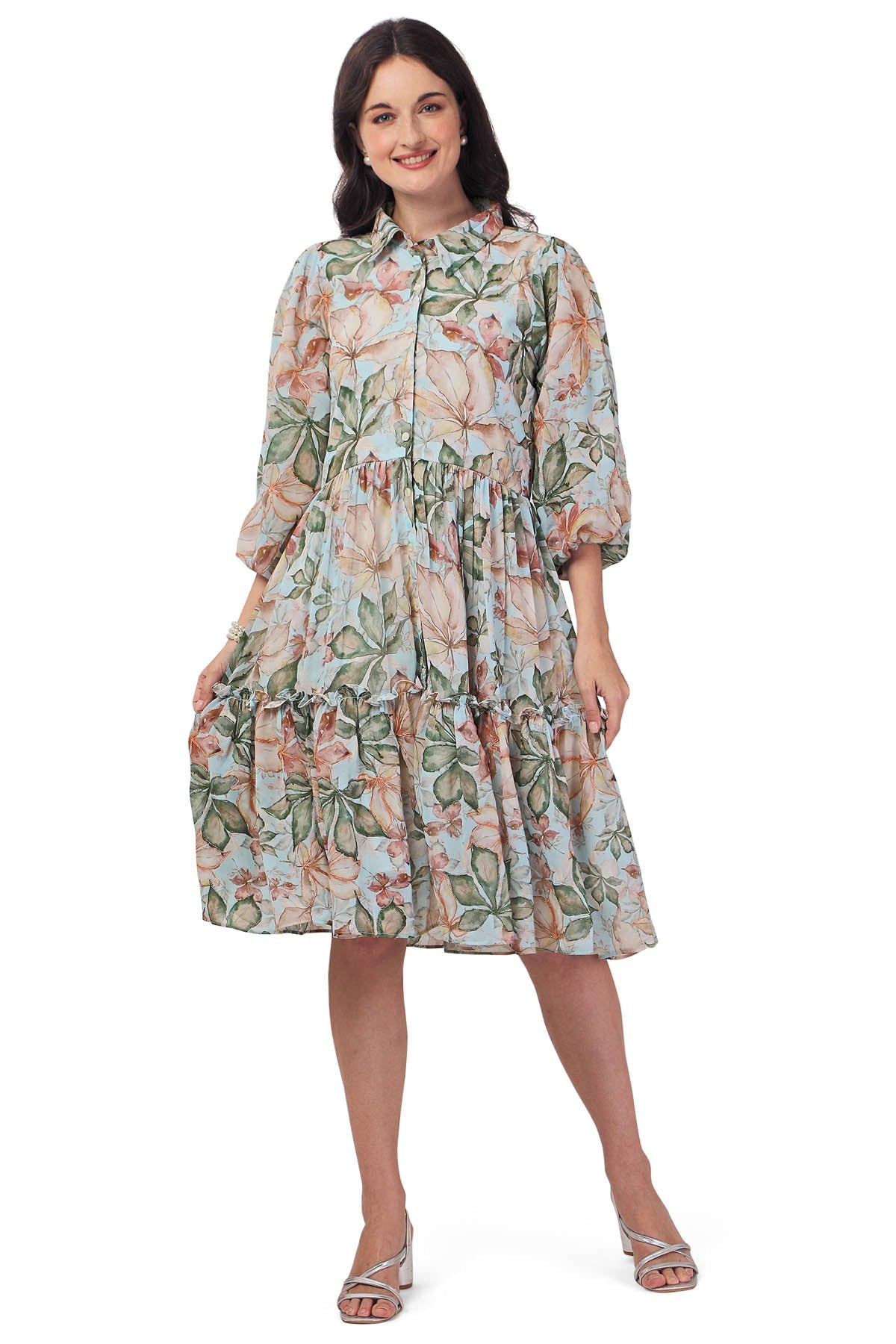 Eesha Gupta Green Floral Breezy Midi Dress for women online at ScrollnShops