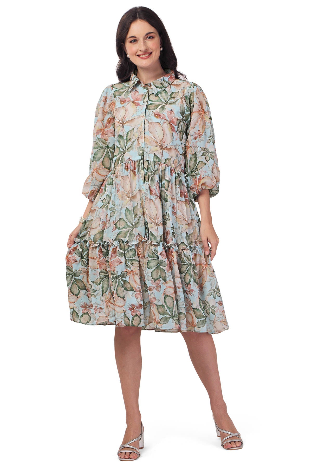 Buy Green Floral Breezy Midi Dress Online