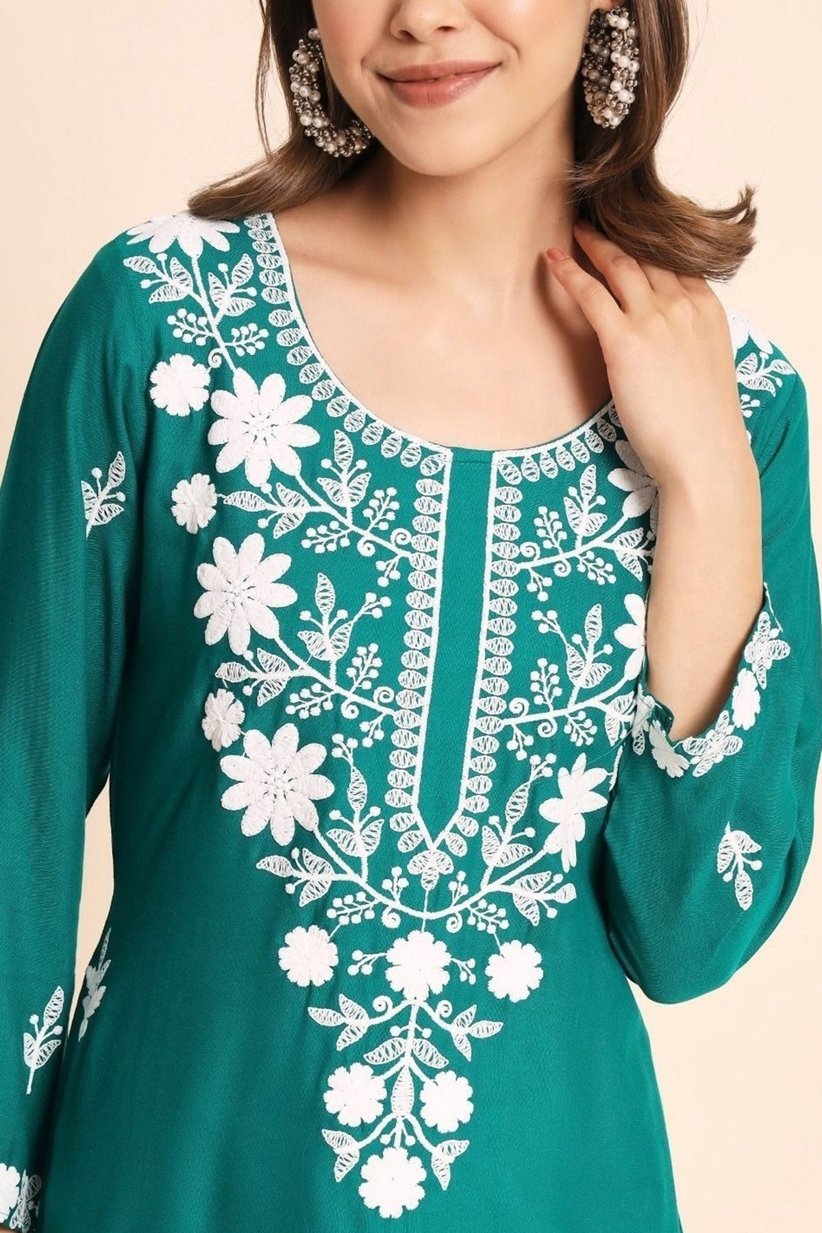 Green Floral Chikankari Kurta