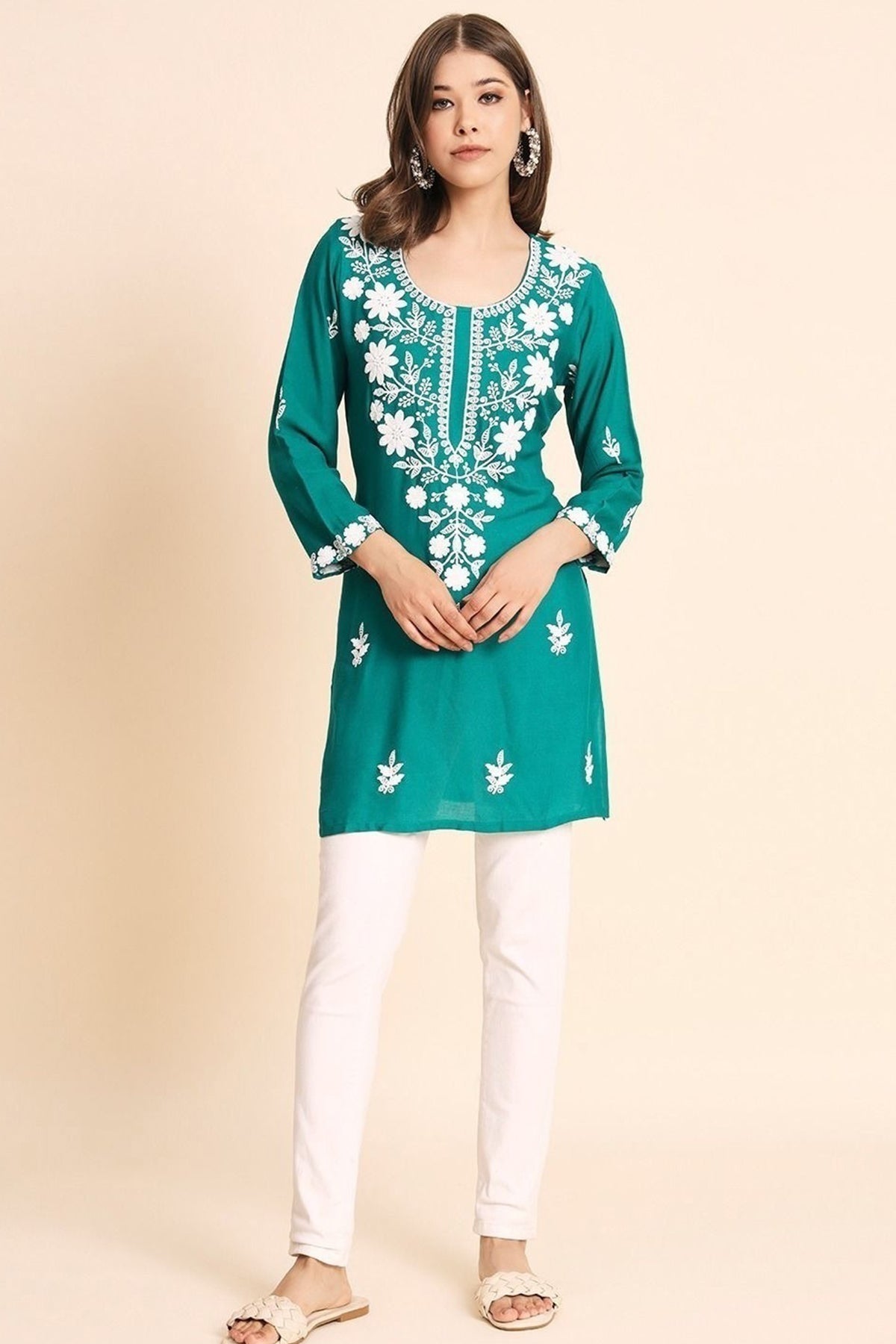 Buy Green Floral Chikankari Kurta for women by Aastha Fashion online available at scrollnshops