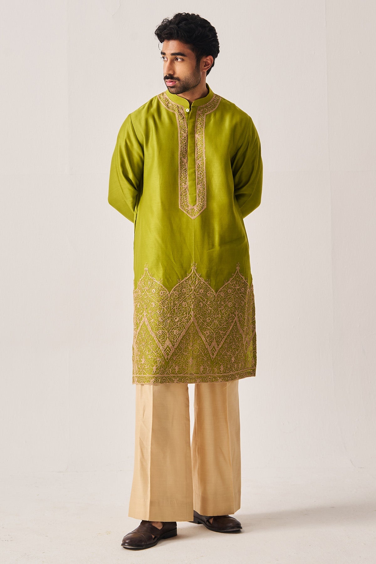 Buy  Green Floral Dome Kurta Set for Men by WABI SABI available online at ScrollnShops