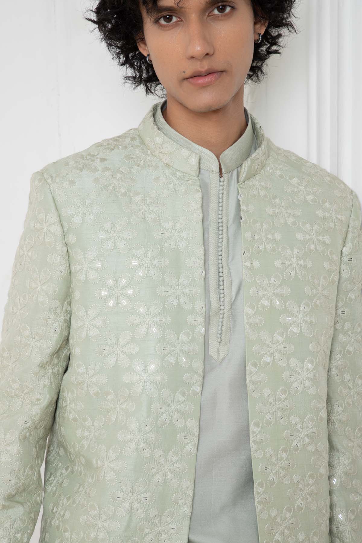 Green Floral Jacket & Kurta Set