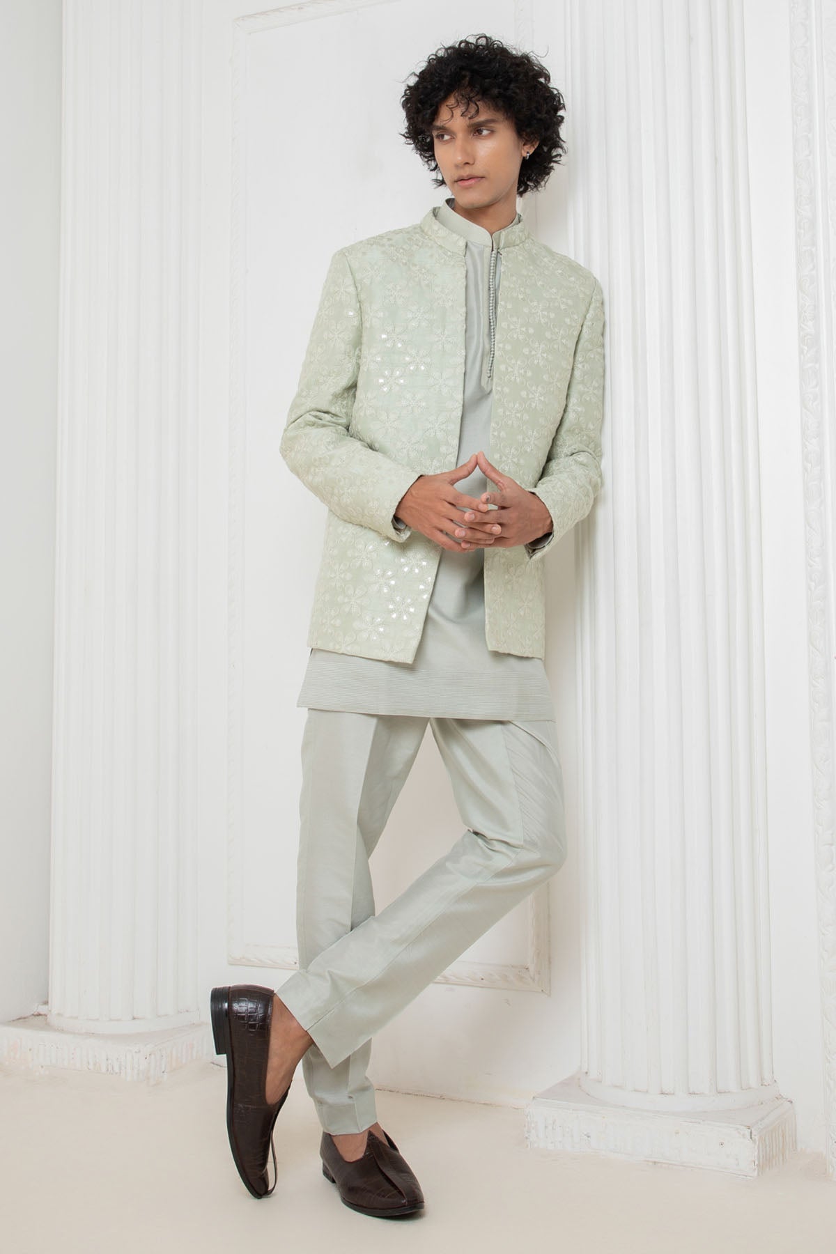 Buy Green Floral Jacket & Kurta Set Online