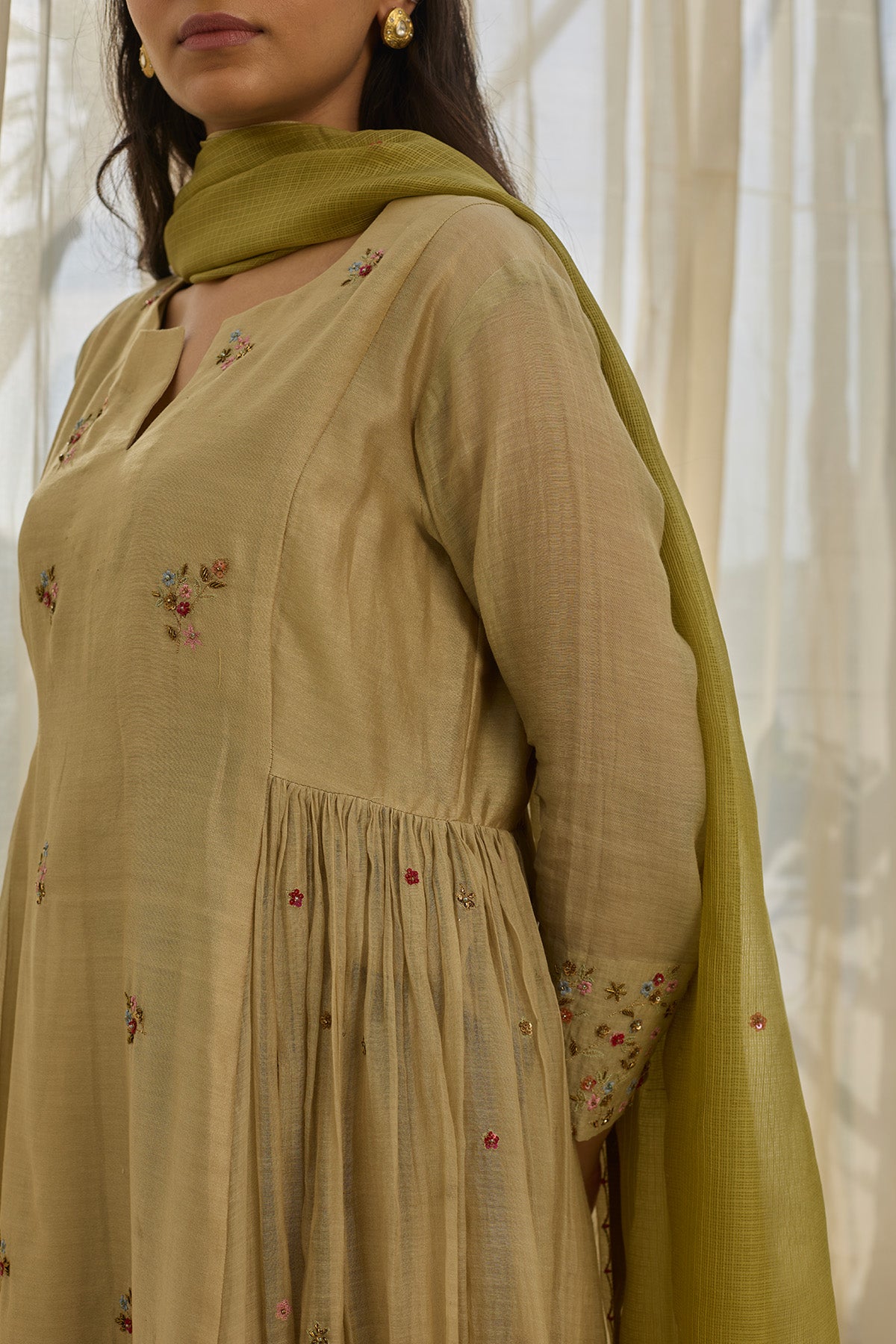 Green Floral Kalidar Kurta Set