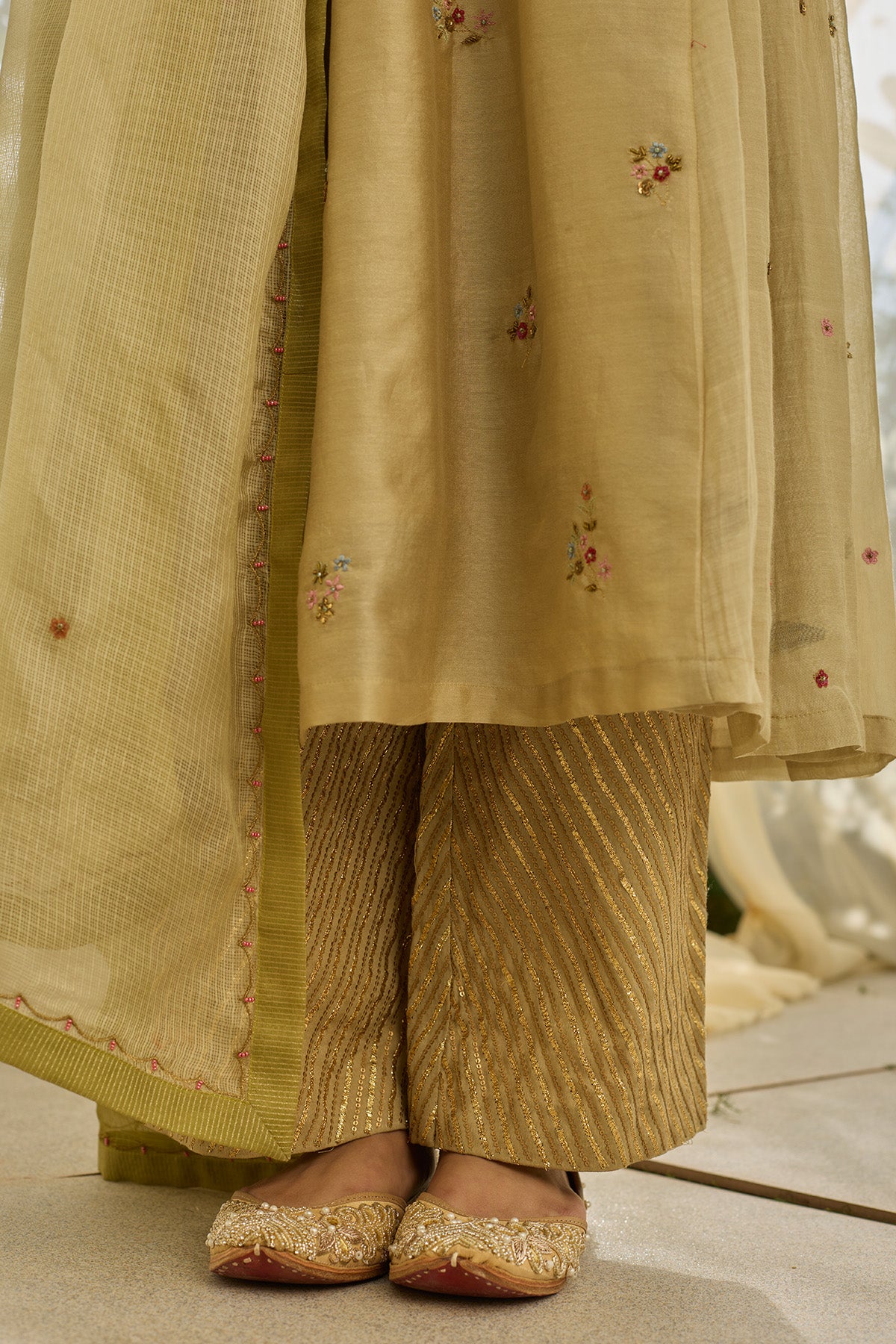 Green Floral Kalidar Kurta Set