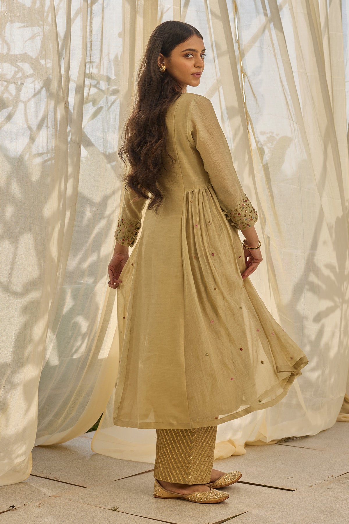 Green Floral Kalidar Kurta Set