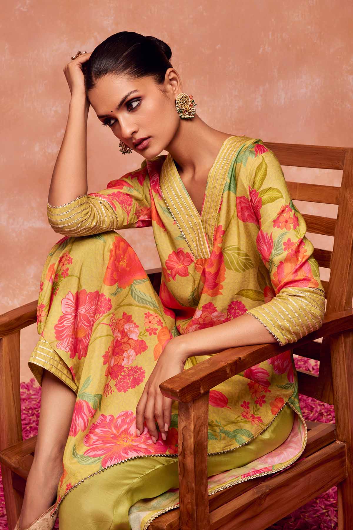 Green Floral Print Palazzo Set