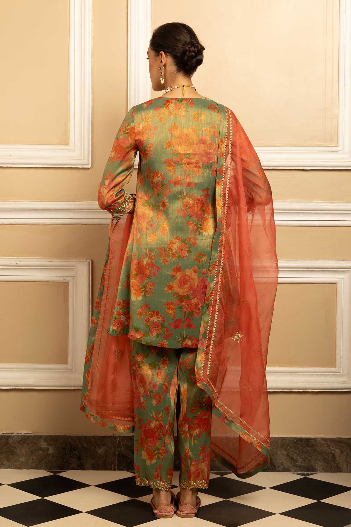 Green Floral Printed Kurta Set