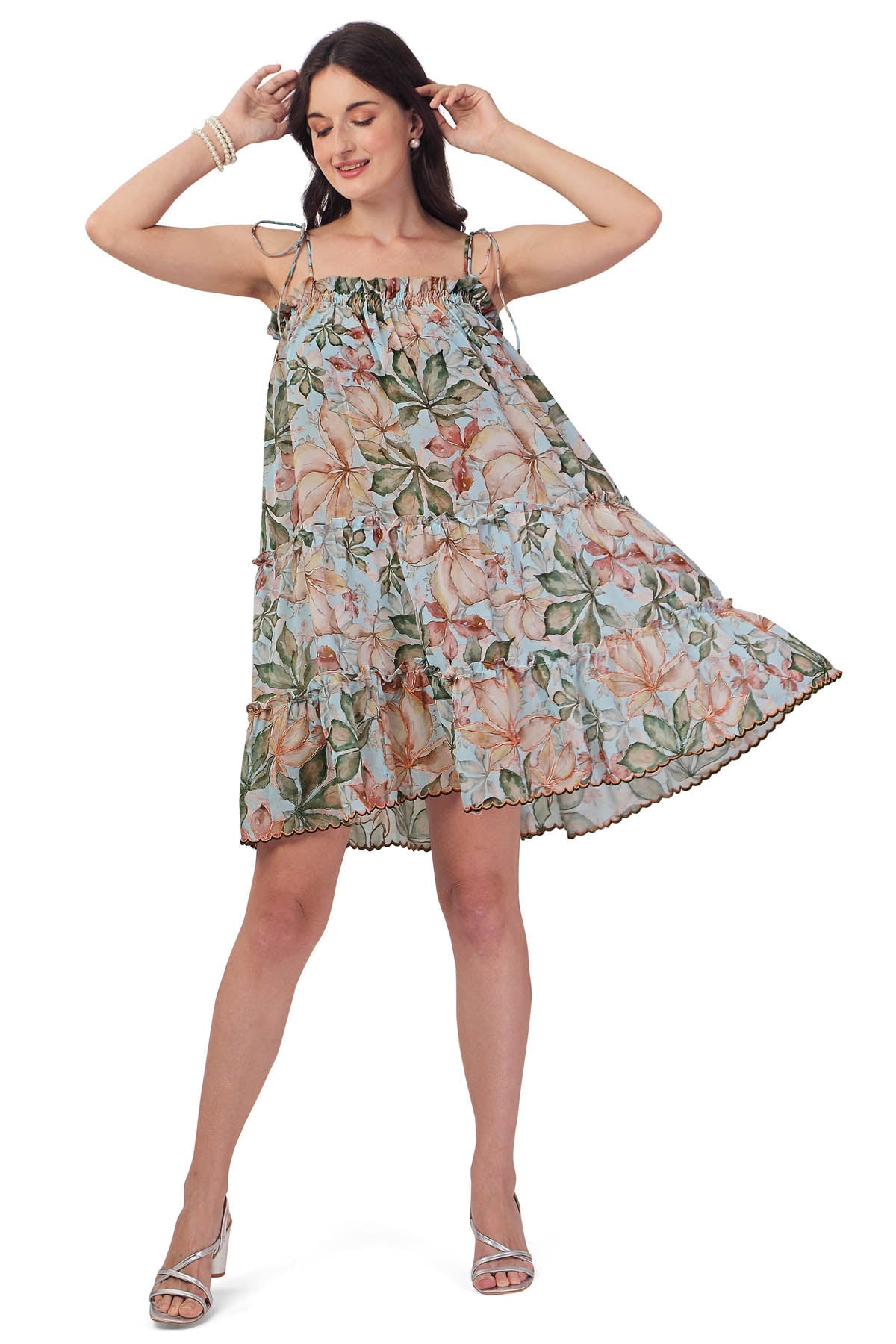 Eesha Gupta Green Floral Strappy Mini Dress for women online at ScrollnShops