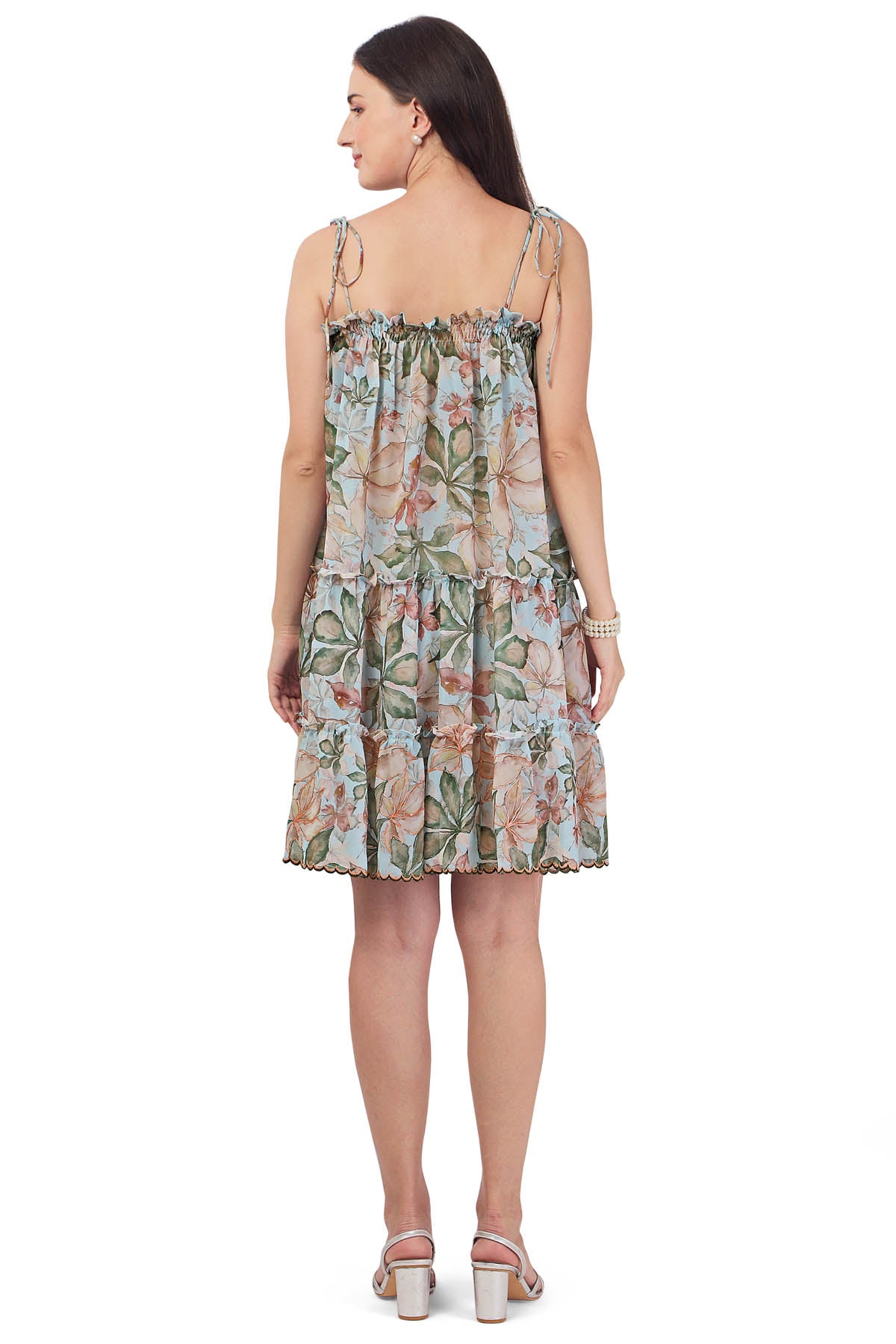 Green Floral Strappy Mini Dress