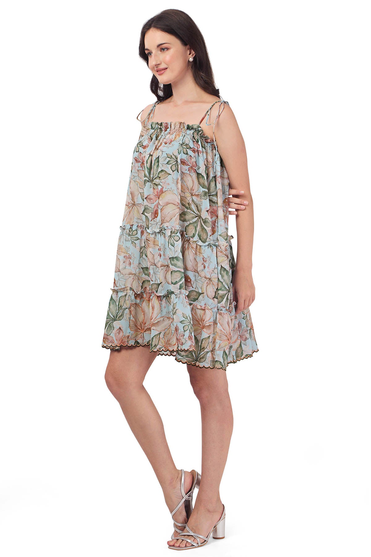 Green Floral Strappy Mini Dress