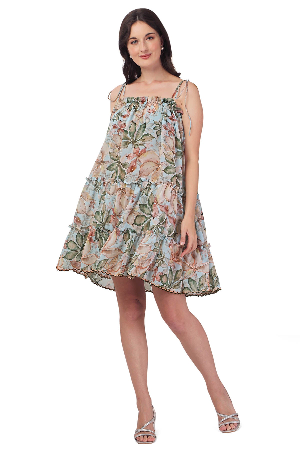 Green Floral Strappy Mini Dress