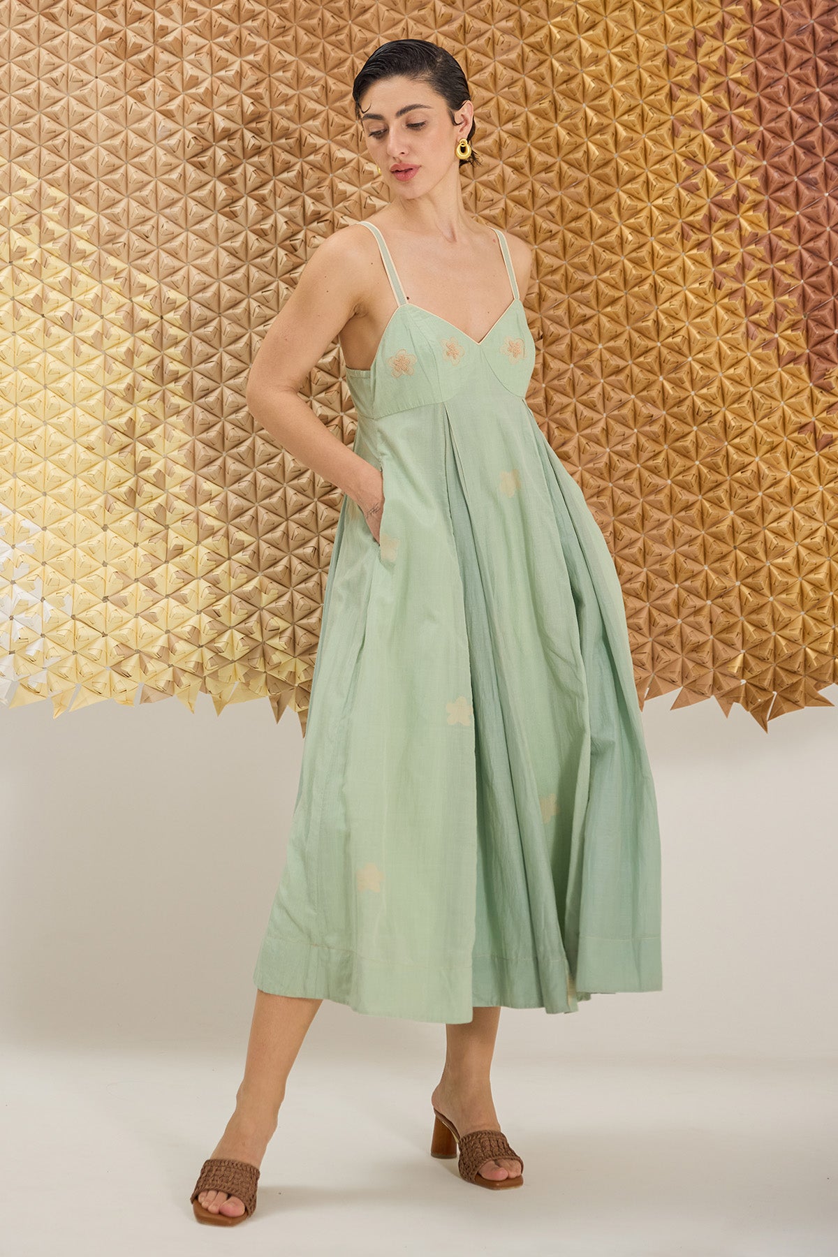 Green Floral Tiered Midi Dress