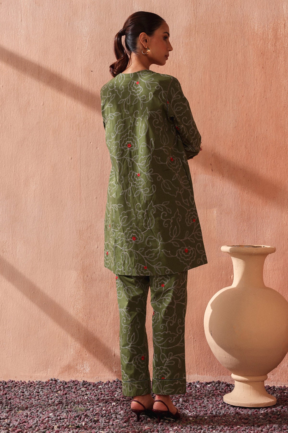 Green Floral Work Kurta Set