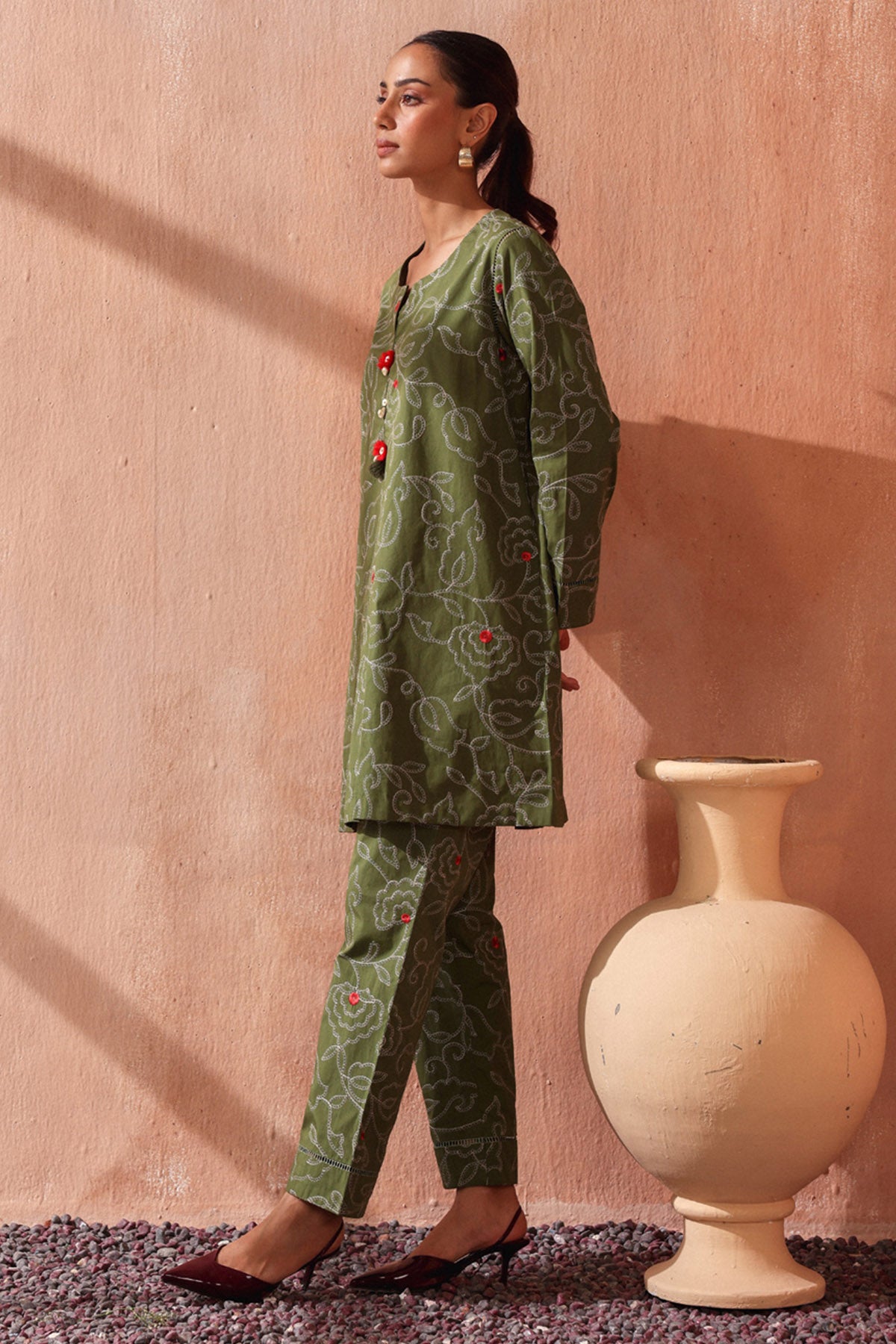 Green Floral Work Kurta Set