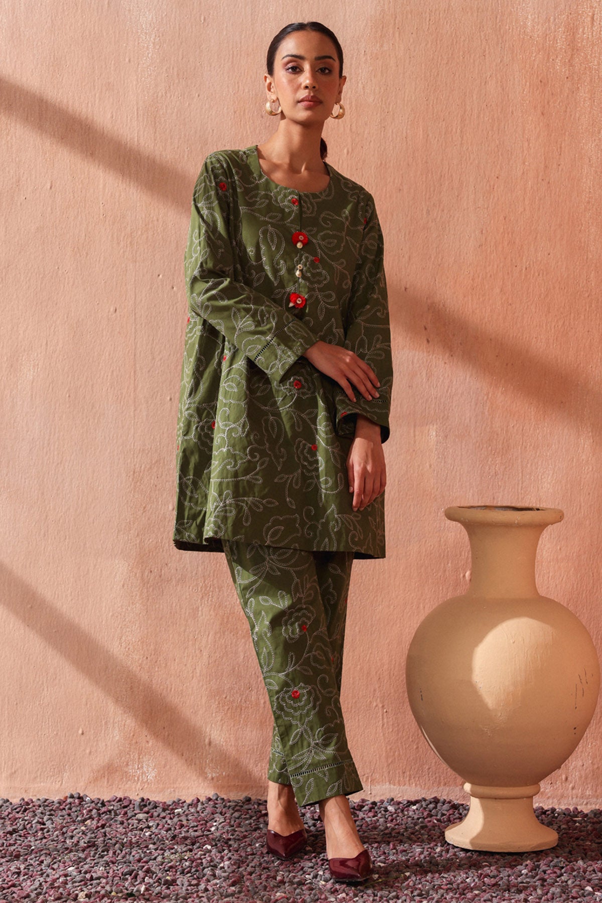 Green Floral Work Kurta Set