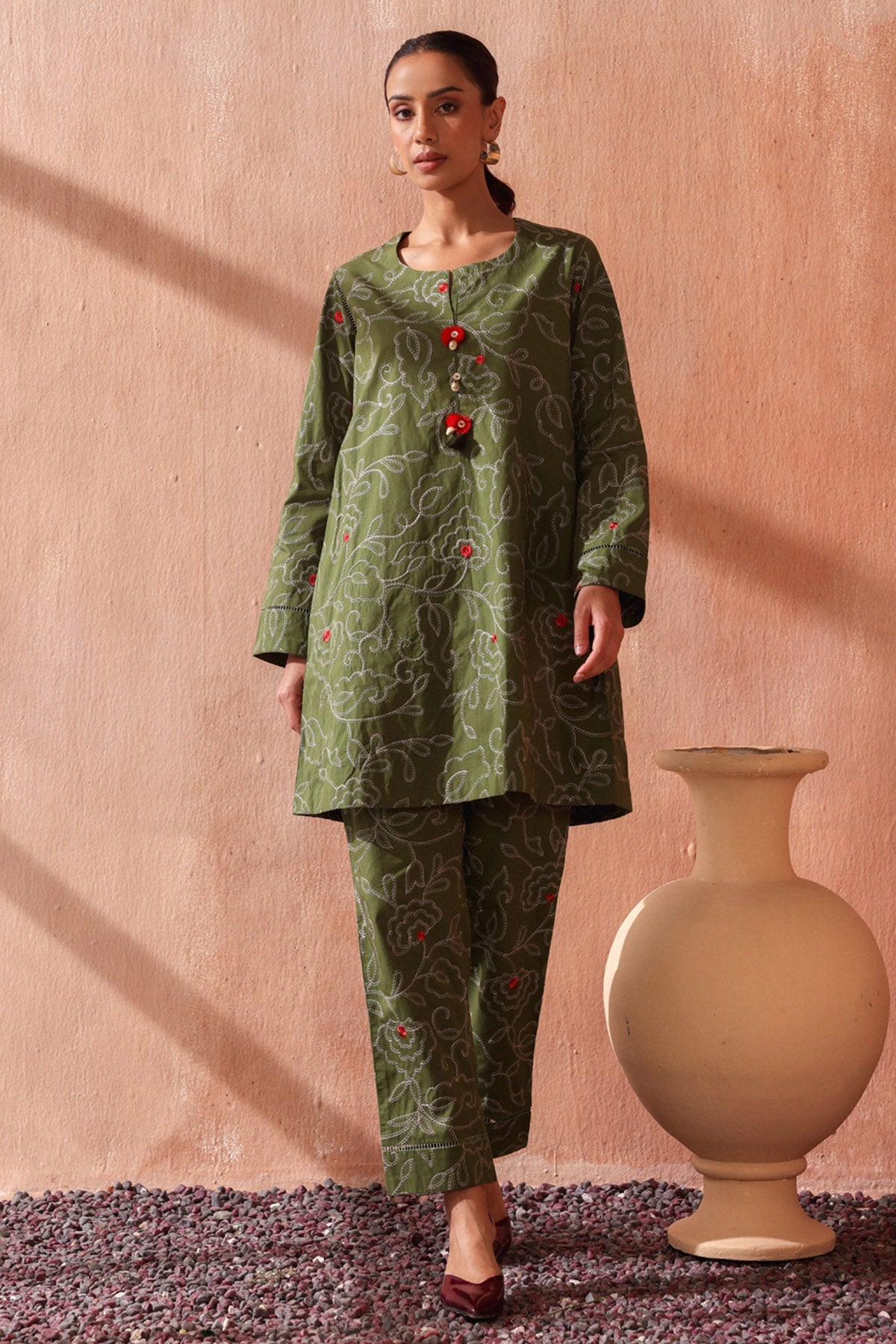 Buy Green Floral Work Kurta Set by Seema Nanda for women online at ScrollnShops