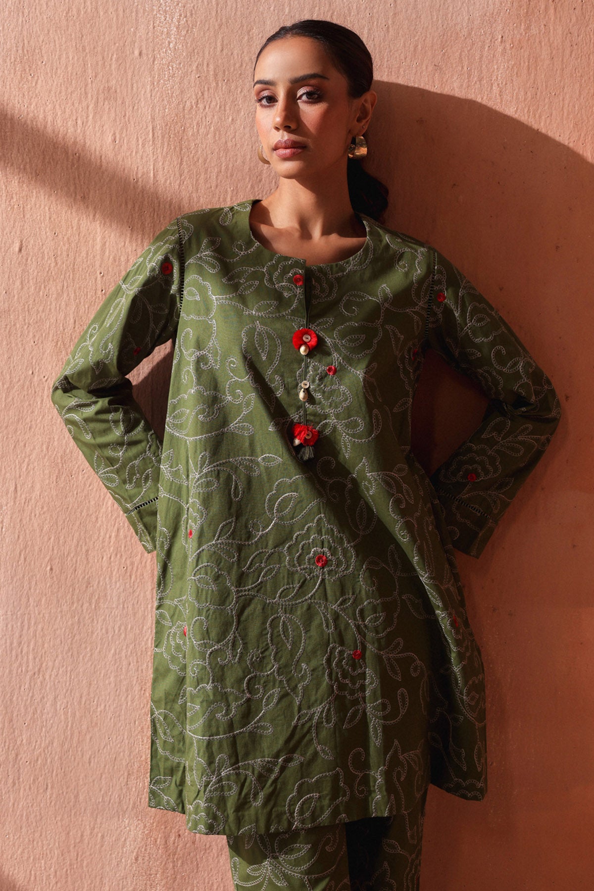 Green Floral Work Kurta Set