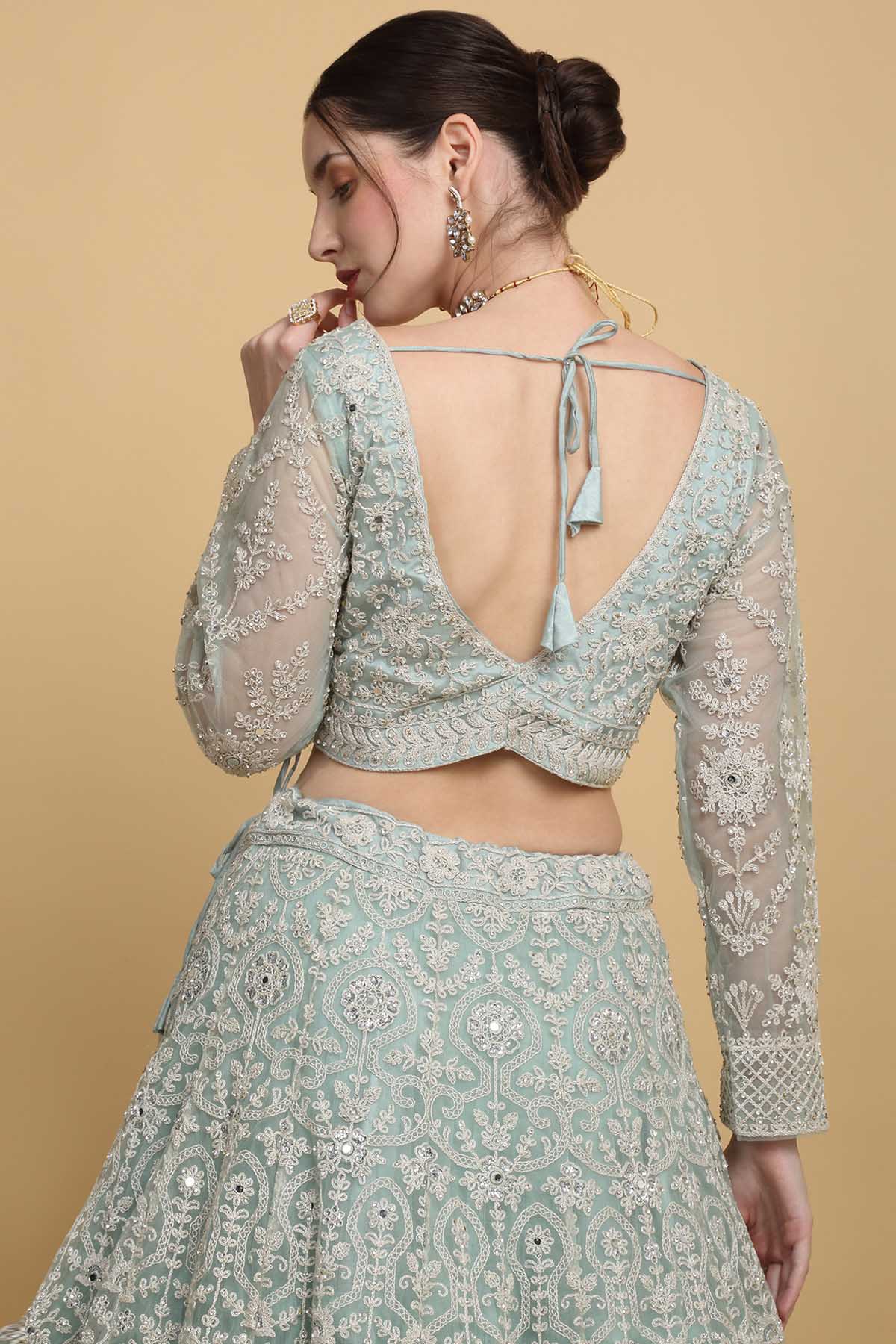 Green Floral Work Lehenga Set