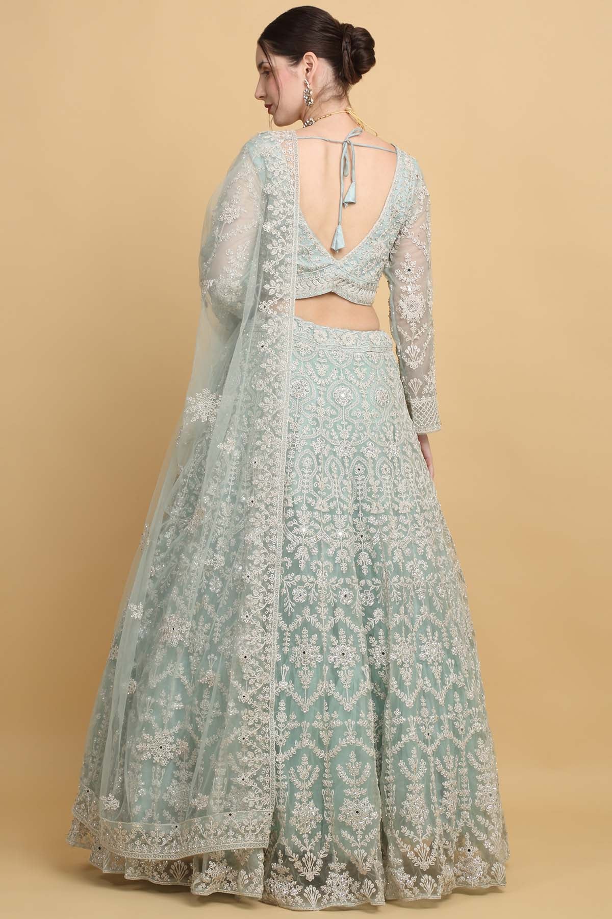 Green Floral Work Lehenga Set