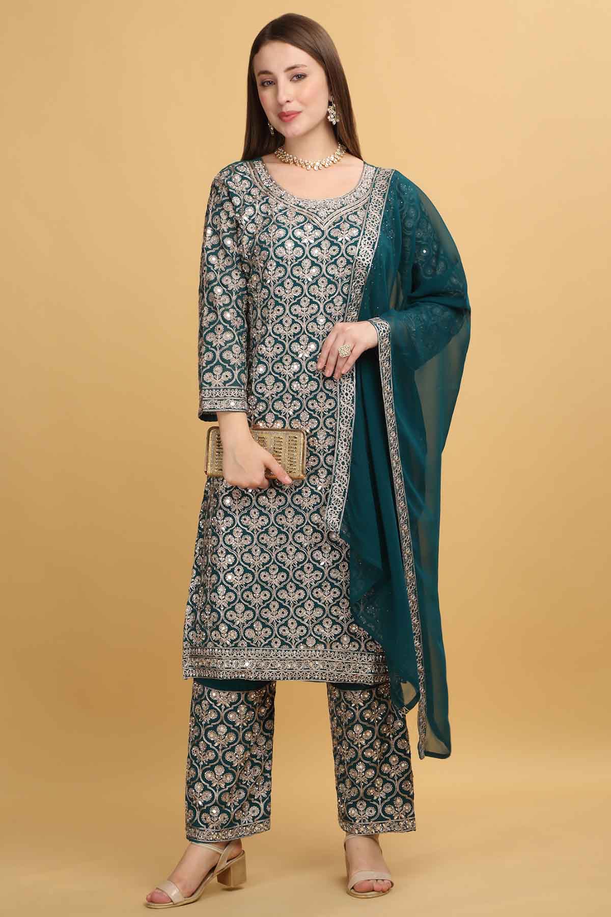 Buy Green Floral Zari Work Kurta Set by Aham Vayam at ScrollnShops