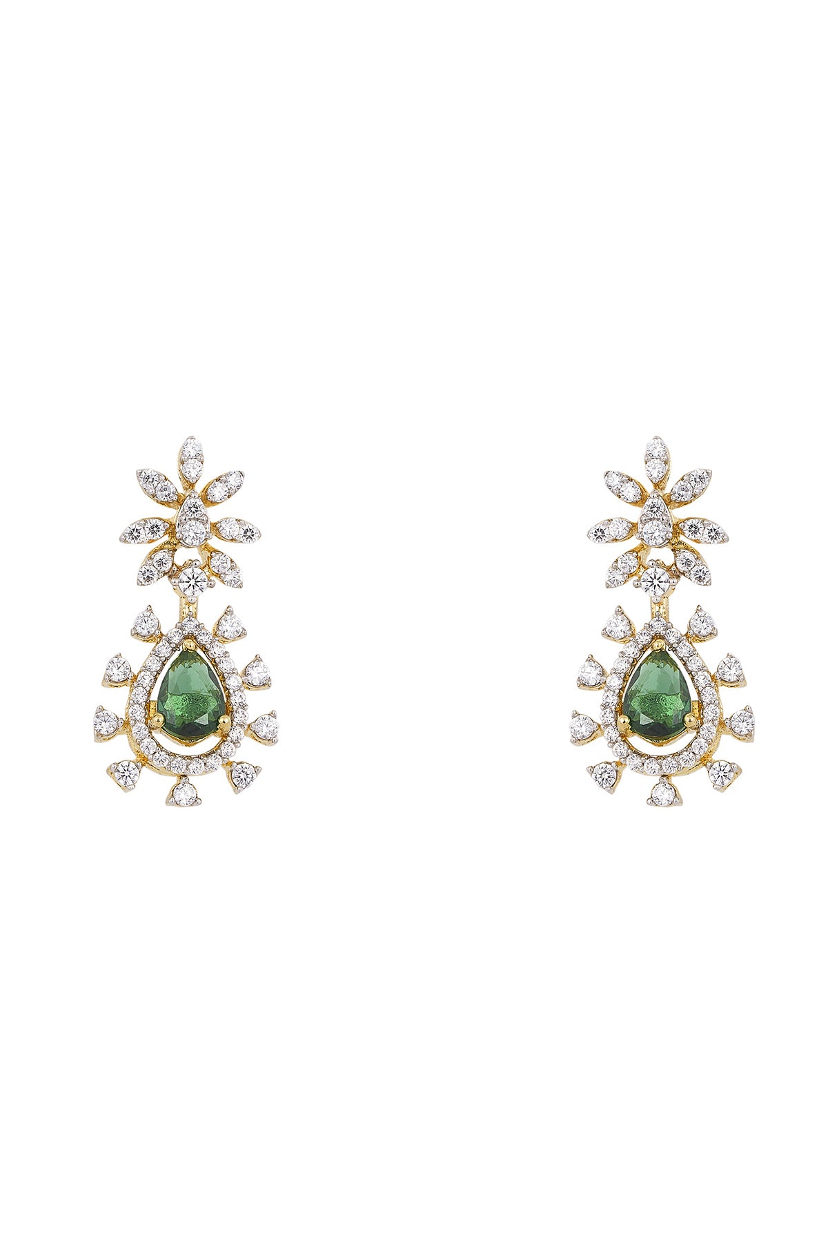 Green Flower Drop Stud Earrings