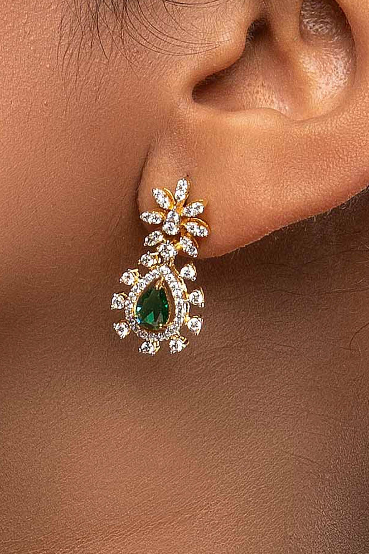 Buy Green Flower Drop Stud Earrings for women by Sica online available at scrollnshops