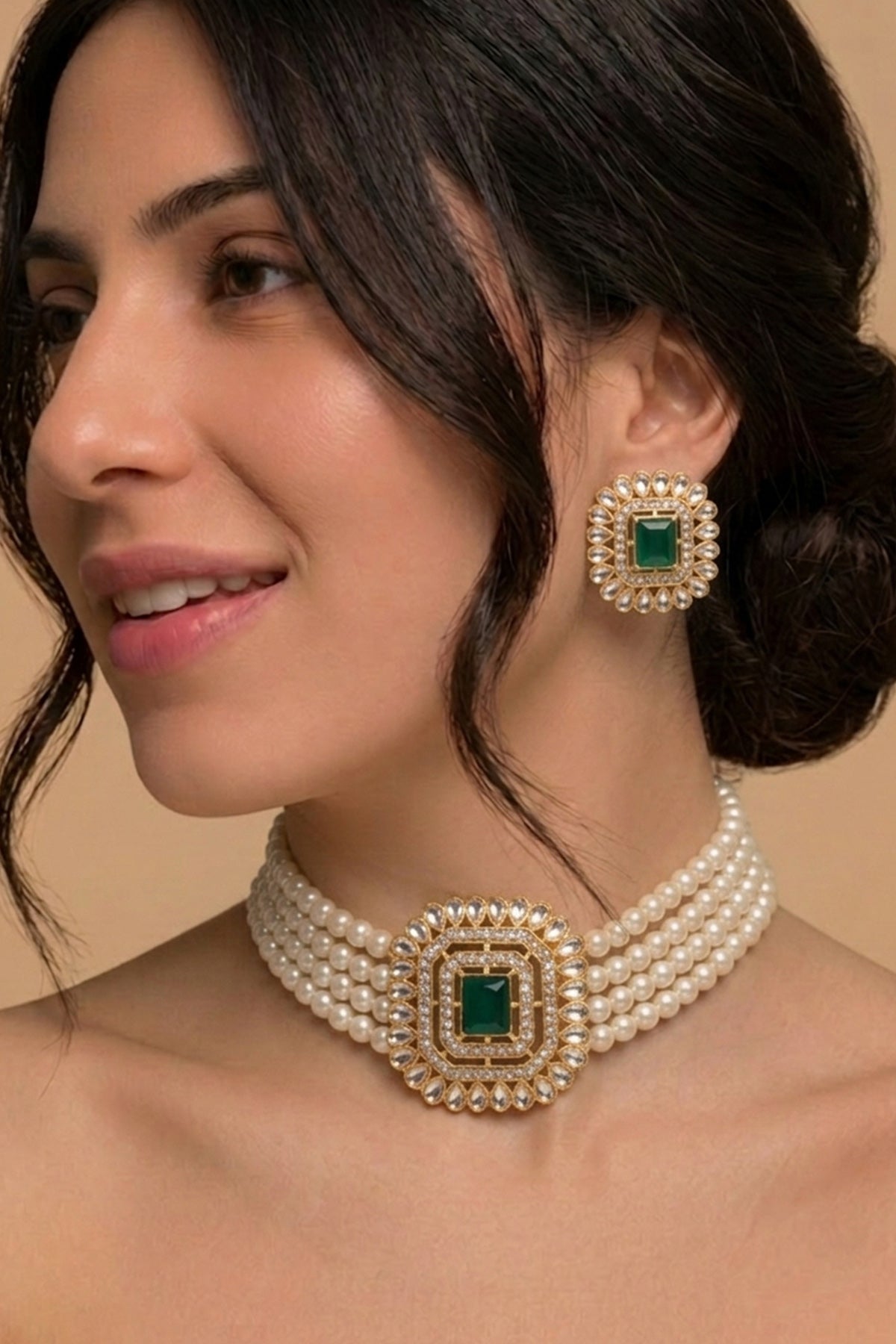 Buy Green Gem Stone Jewellery Set for women by Inko & Co online available at scrollnshops