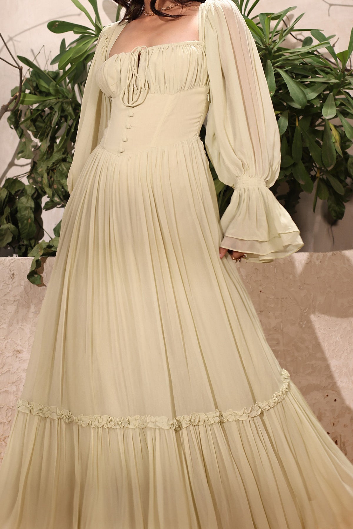 Green Georgette Flowing Dress