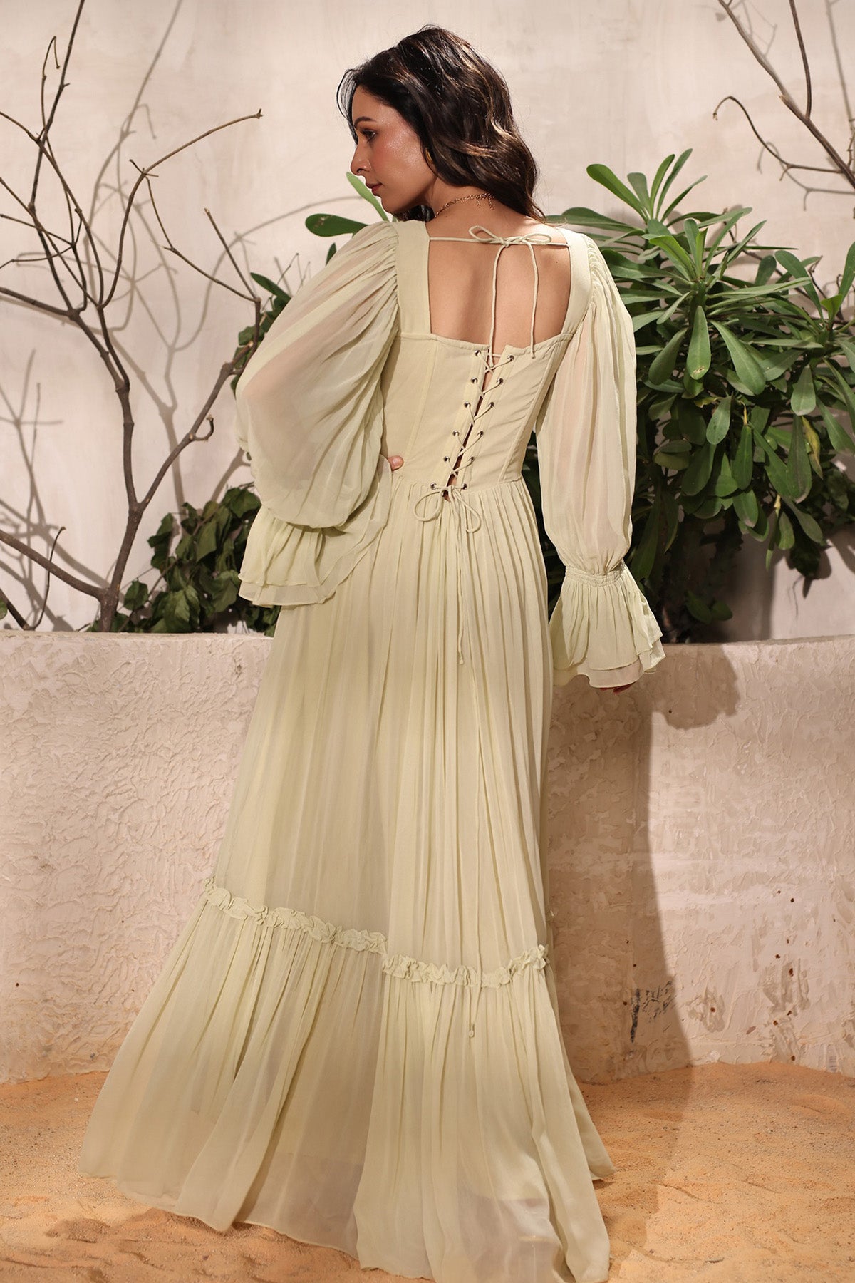 Green Georgette Flowing Dress