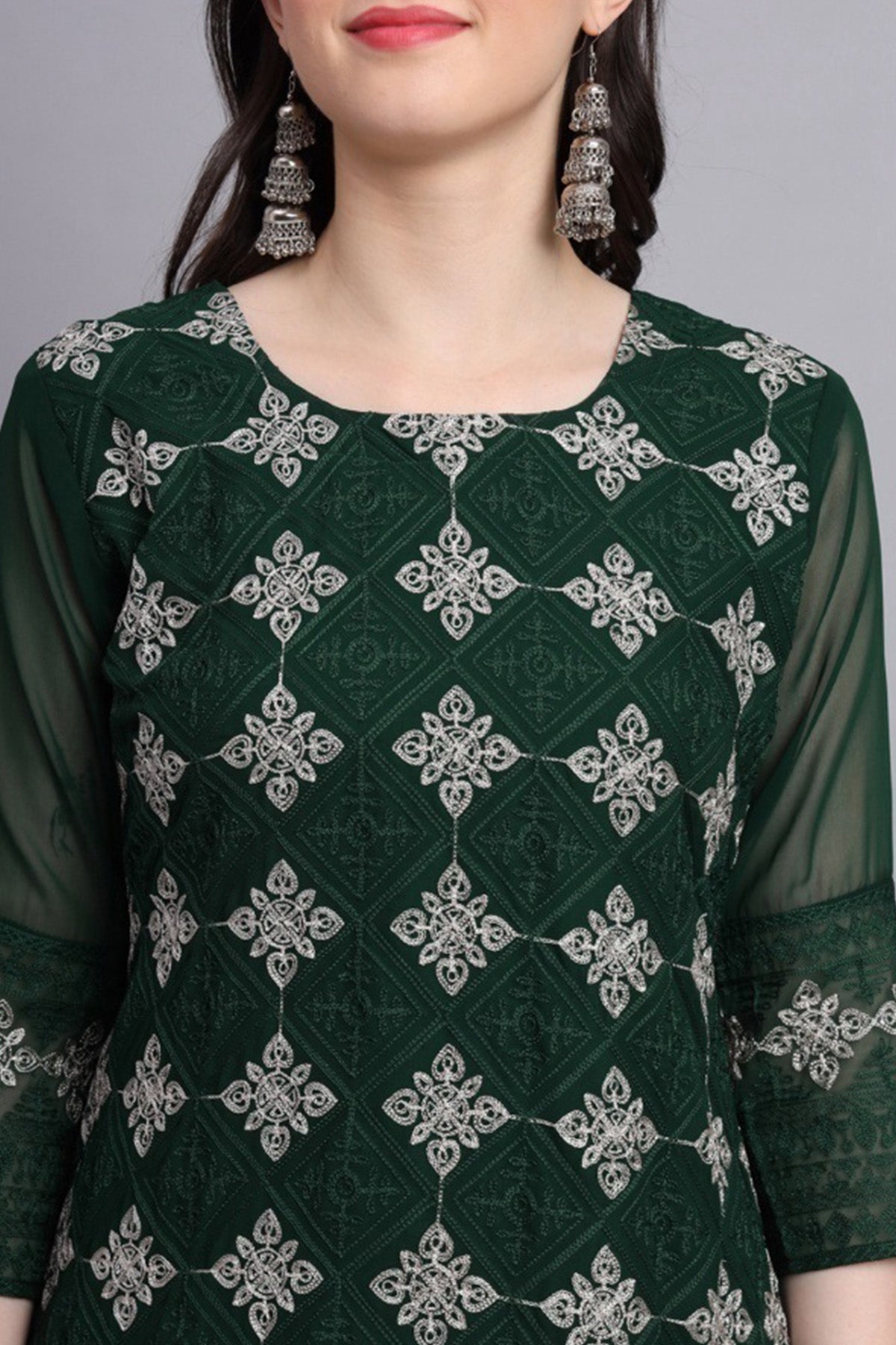 Green Georgette Lucknowi Kurta