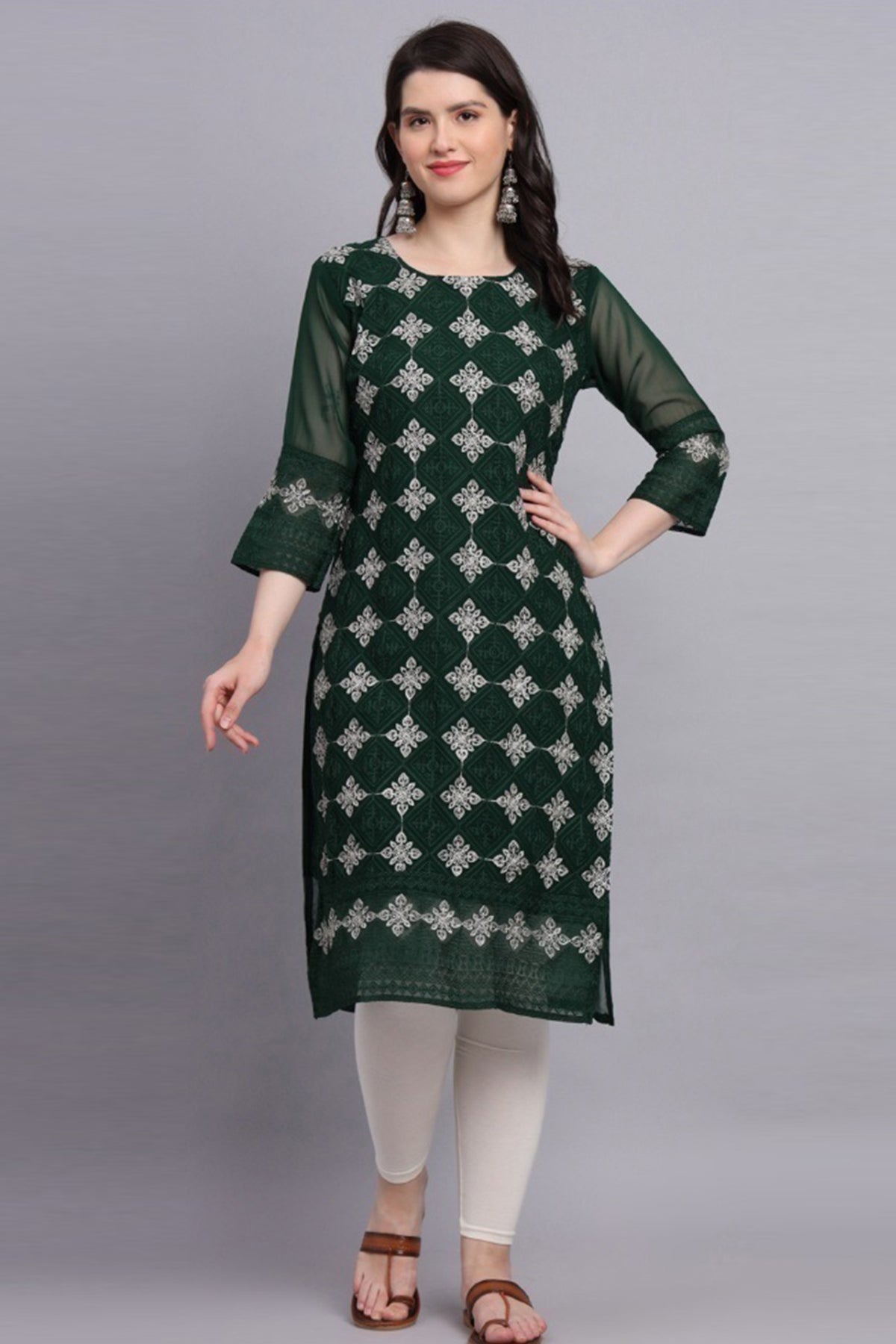 Buy Green Georgette Lucknowi Kurta for women by Aastha Fashion online available at scrollnshops