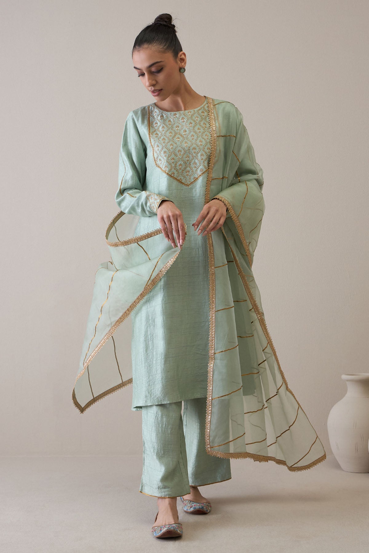 Buy RoohbyRidhimaa Green Gold Embroidered Kurta Set only at ScrollnShops