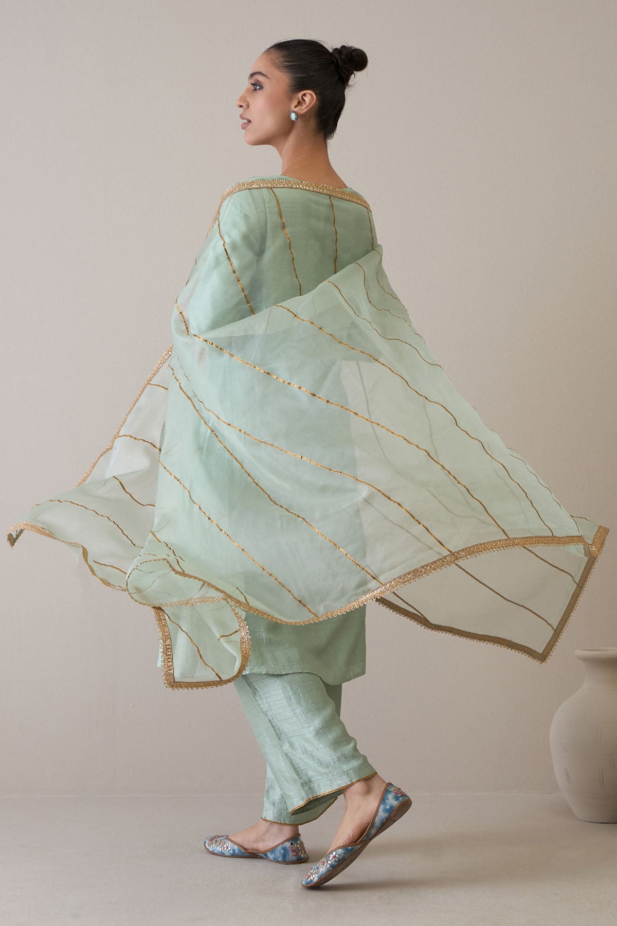 Green Gold Embroidered Kurta Set