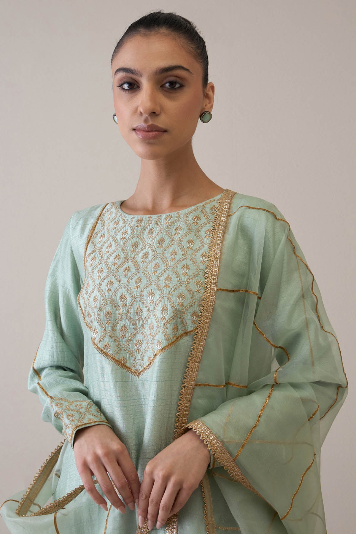 Green Gold Embroidered Kurta Set