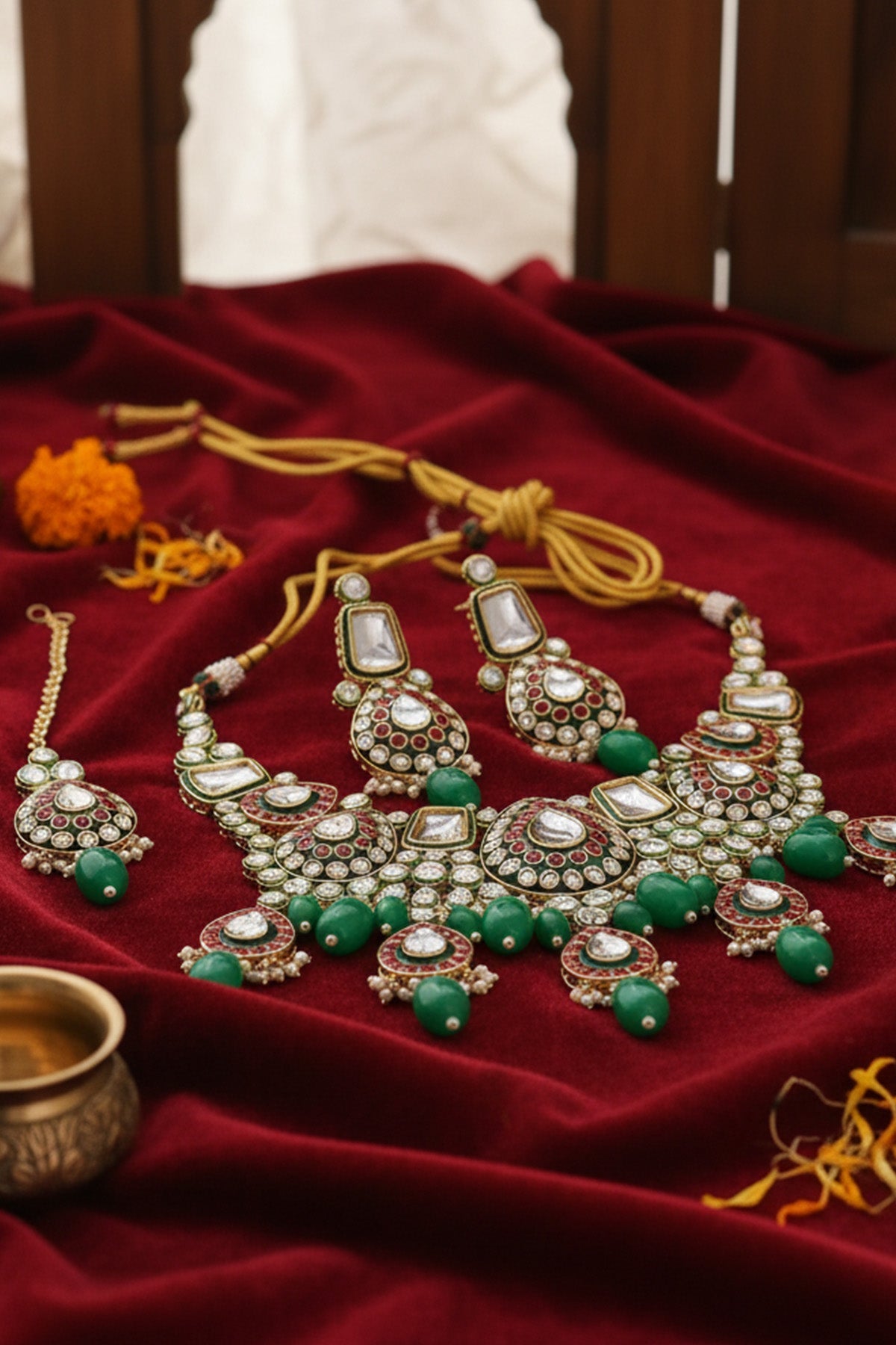 Buy Green Gold Plated Jewellery Set for women by Inko & Co online available at scrollnshops
