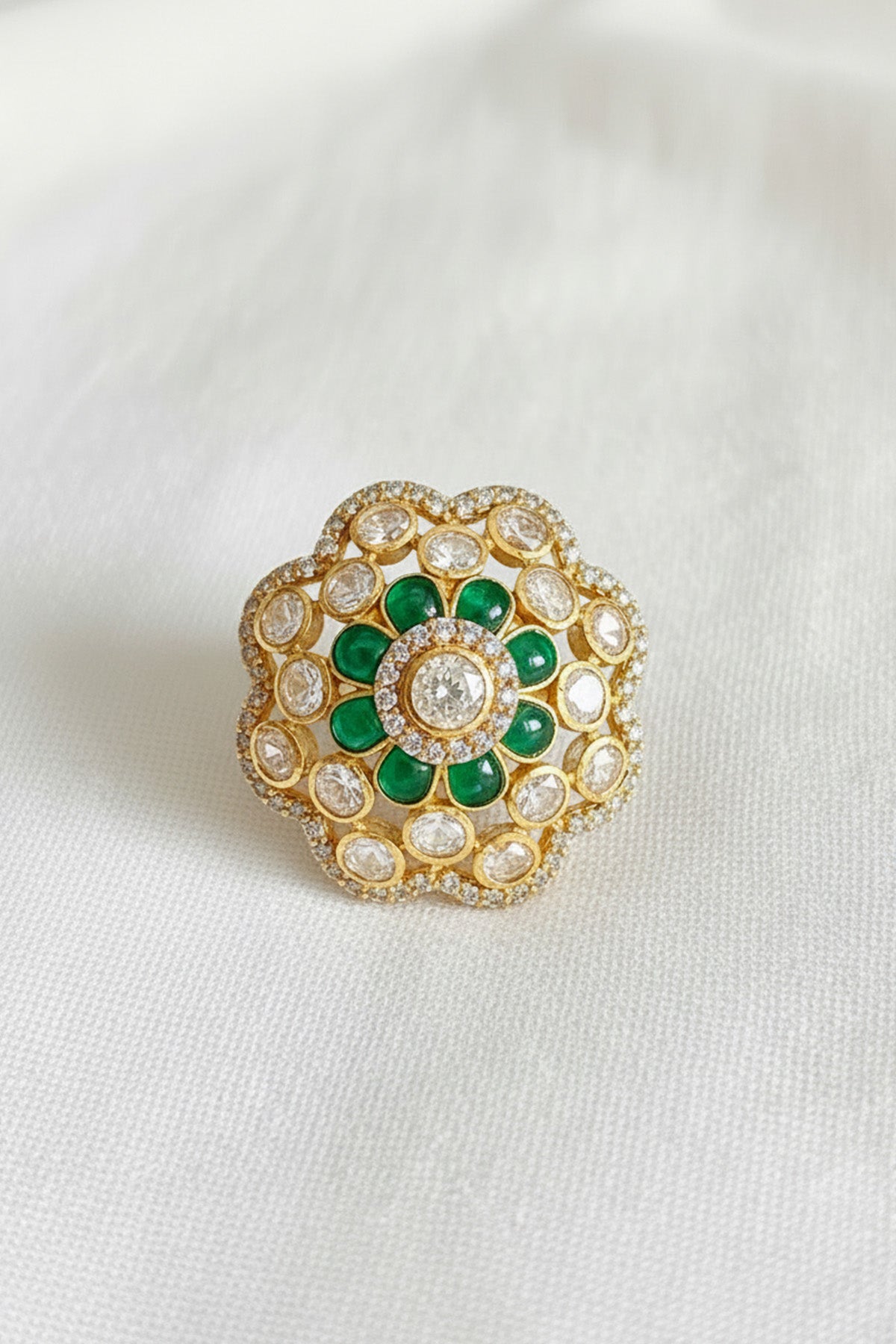 Green Gold Plating Polki Ring