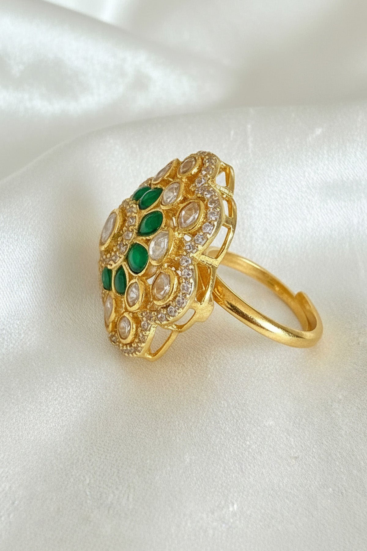 Green Gold Plating Polki Ring